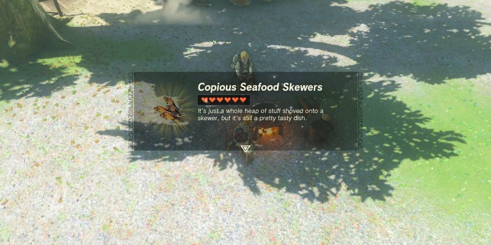 The Legend of Zelda Tears of The Kingdom Recipes - Copious Seafood Skewers