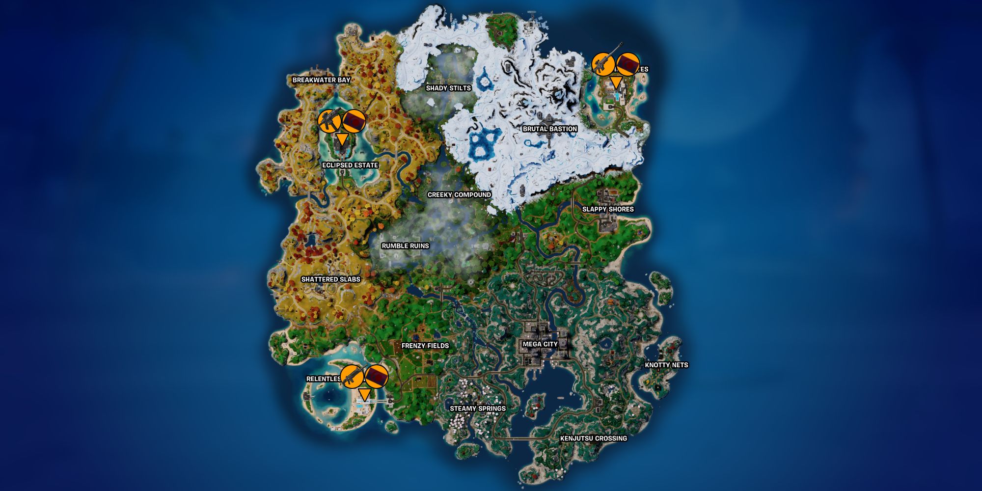 where to find all mythics in Fortnite Chapter 4 Season 4 