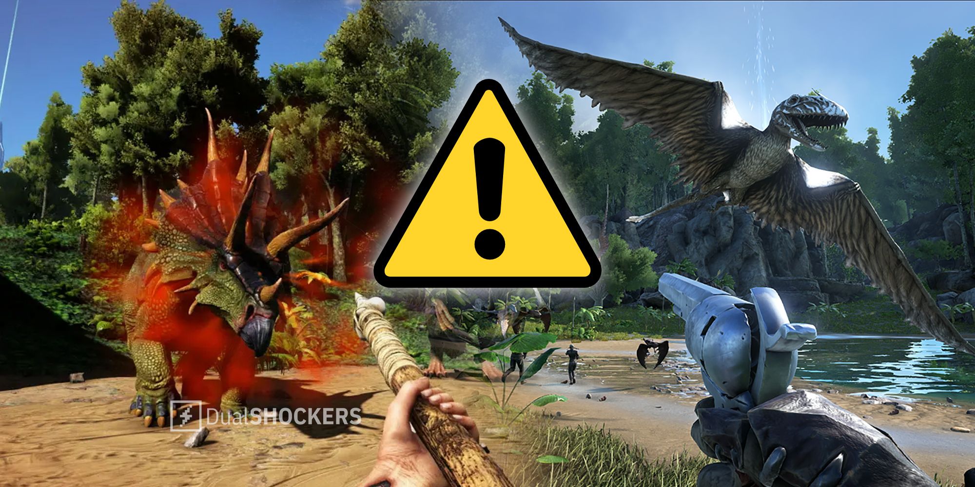 Ark: Survival Evolved gameplay and warning sign