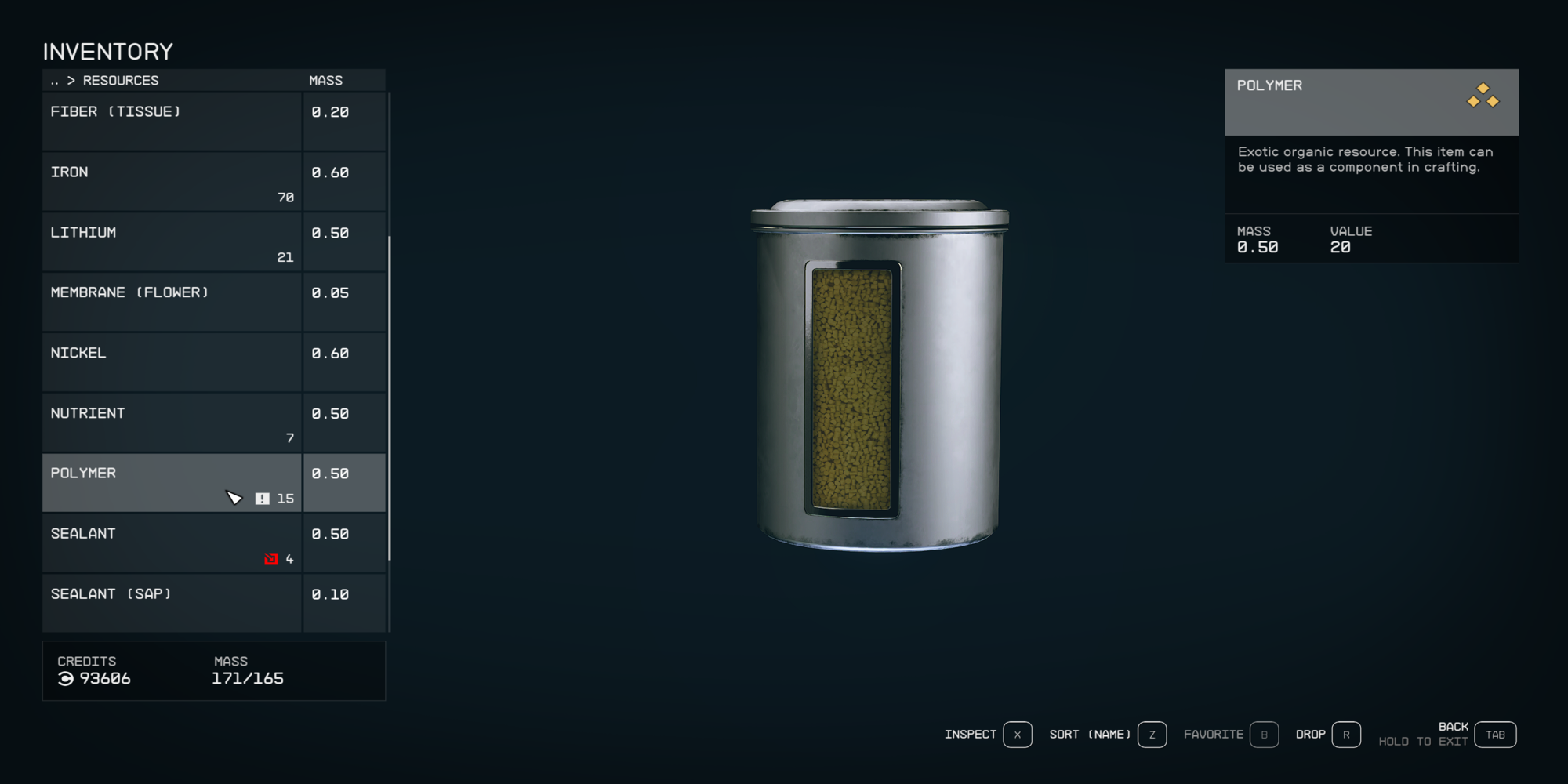 Starfield - Polymer In Inventory Screen