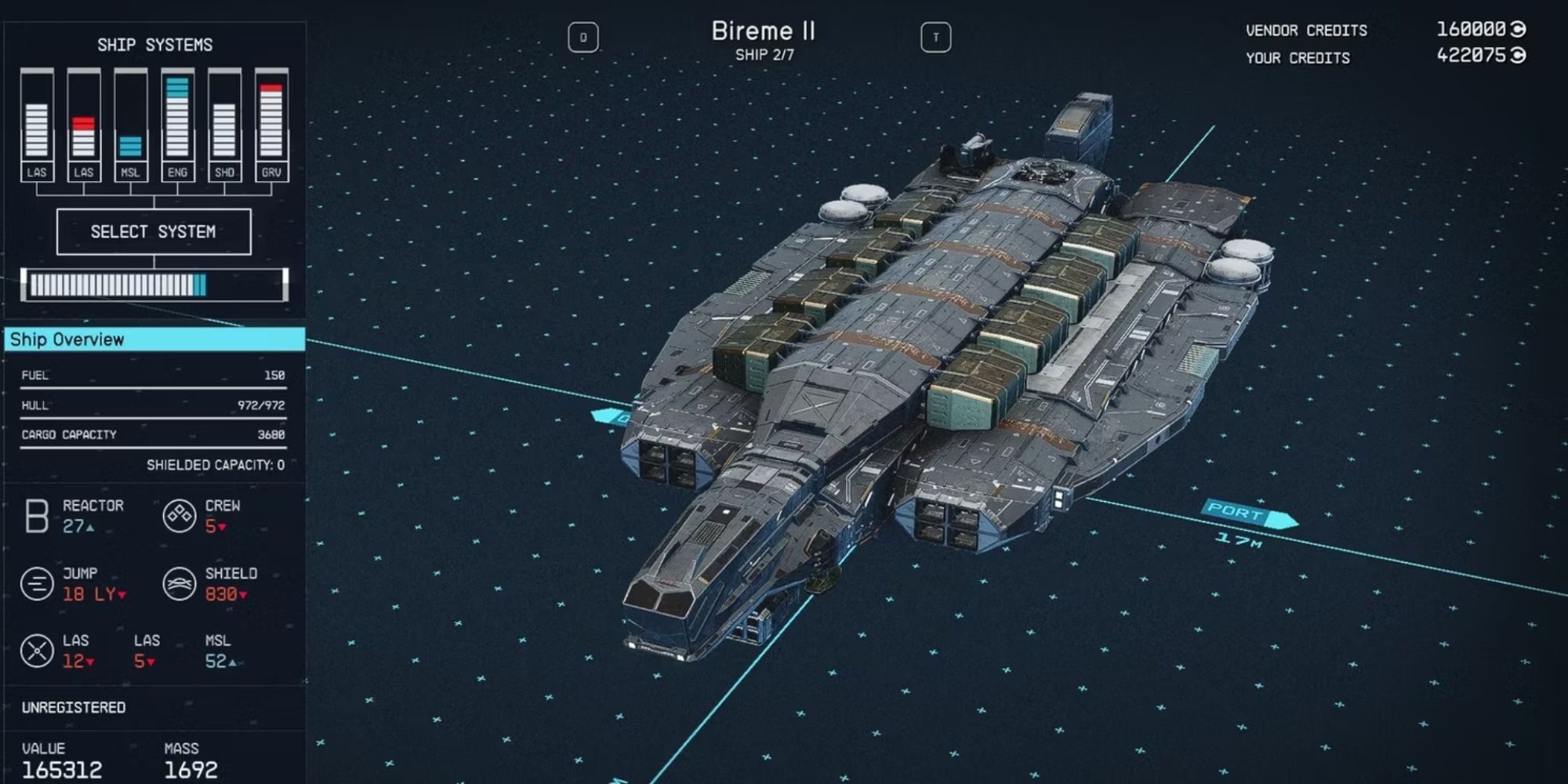 Starfield Bireme II ship's overview