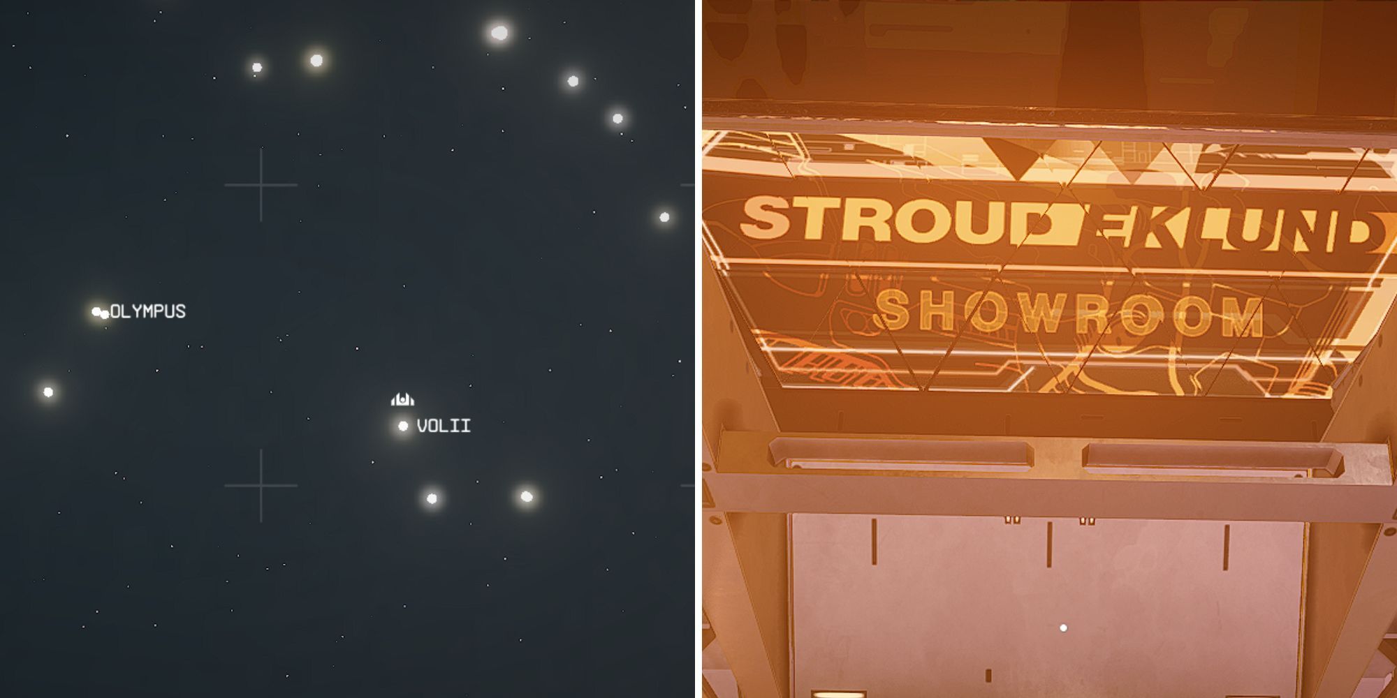 Starfield's Stroud-Eklund showroom is shown in Neon Core in the Volii system