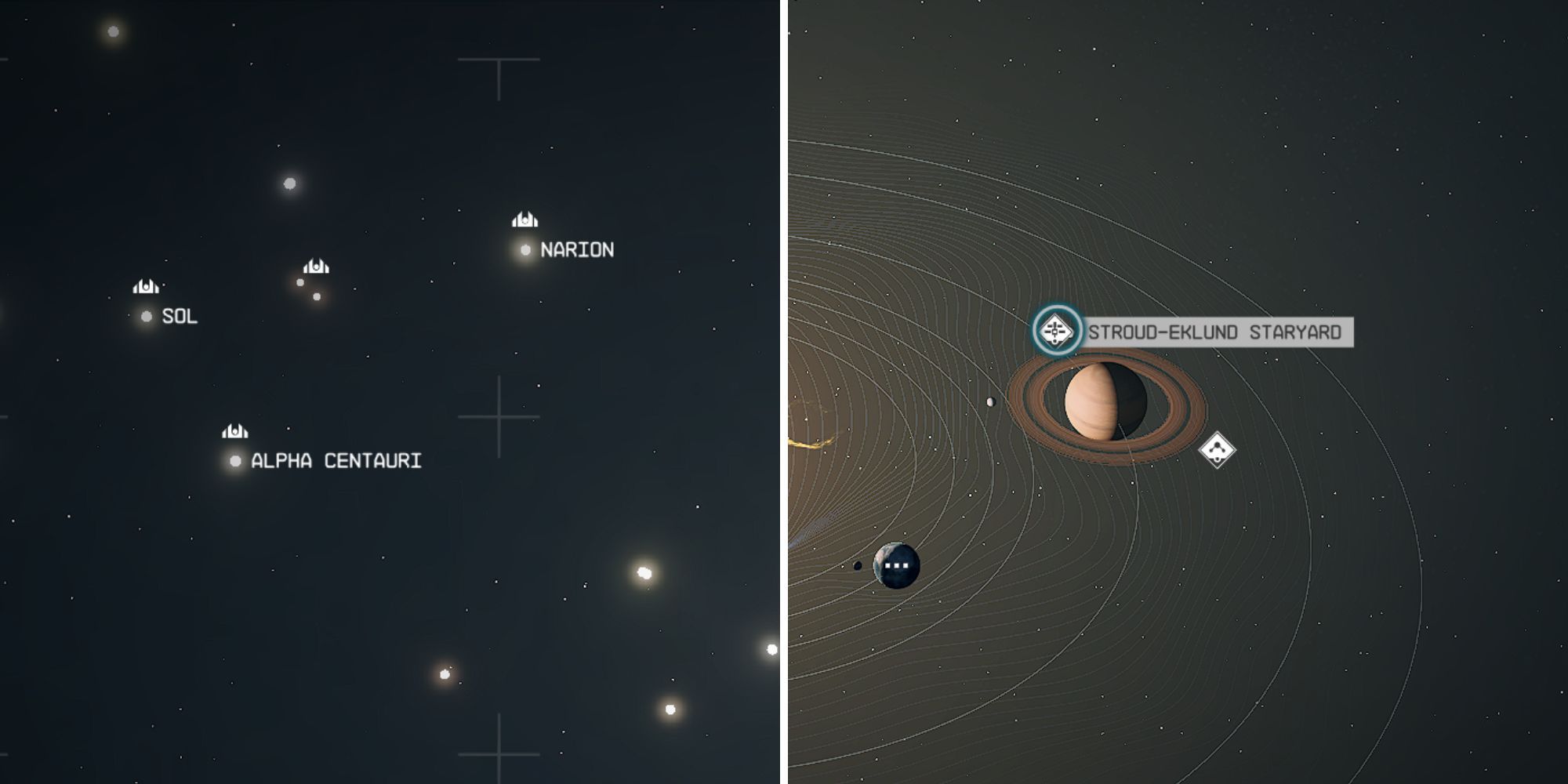 Starfield's Stroud-Eklund staryard is shown within the Narion system