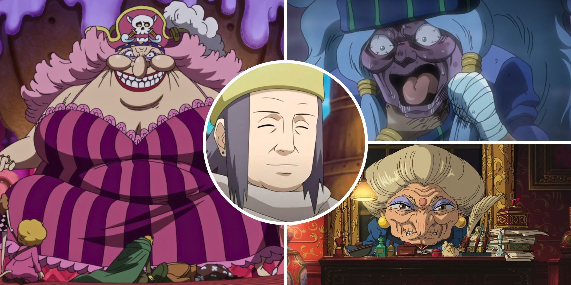 Split image of four grandmothers from anime