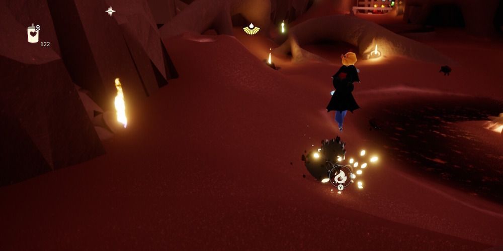 A cursed sky kid lighting a pumpkin behind some possessed staff members in Sky: Children of the Light.