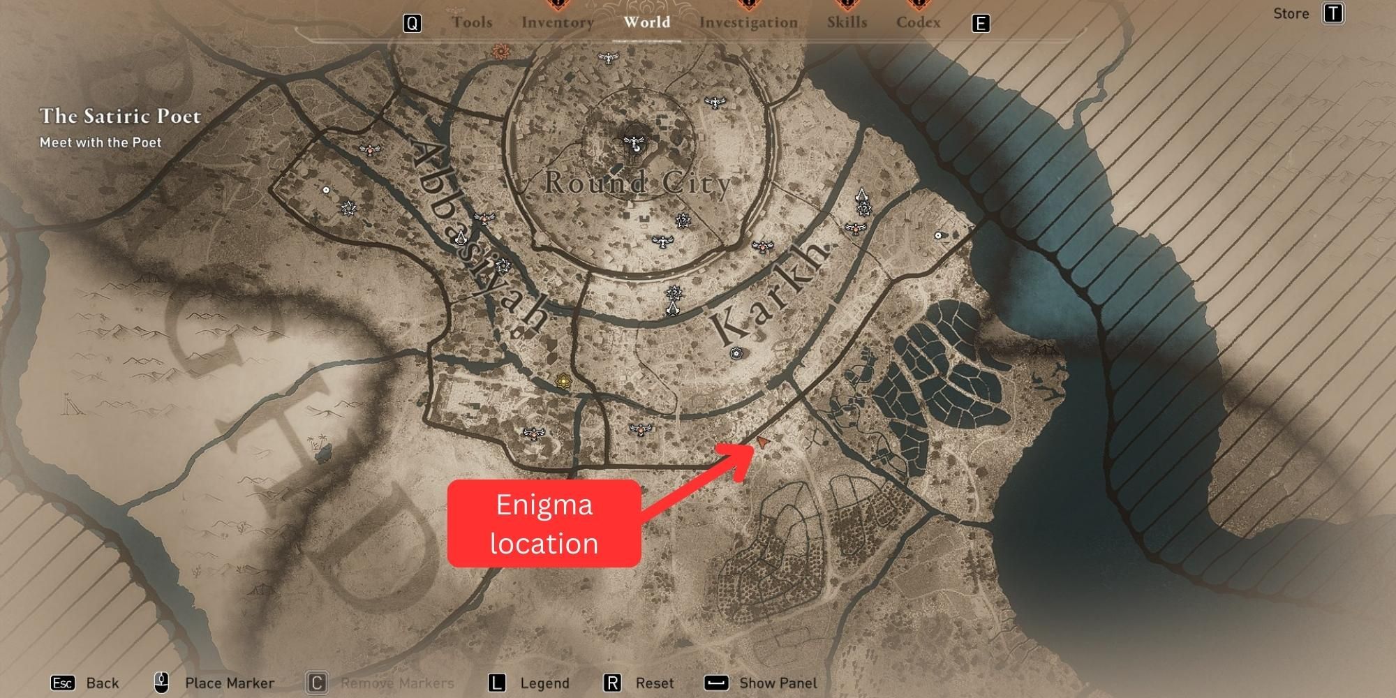 ac mirage map marked with joy beneath weeping palms enigma location