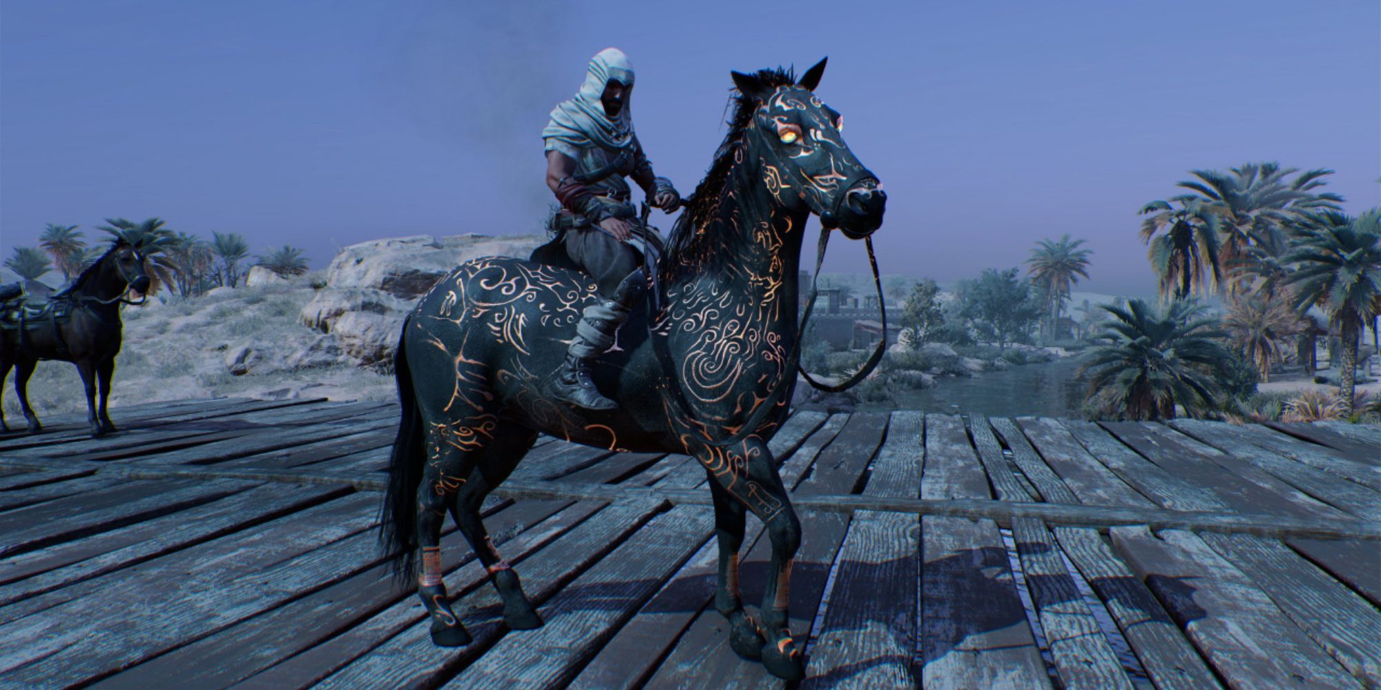 Assassin's Creed Mirage Sand Horse Mount with Basim in Desert