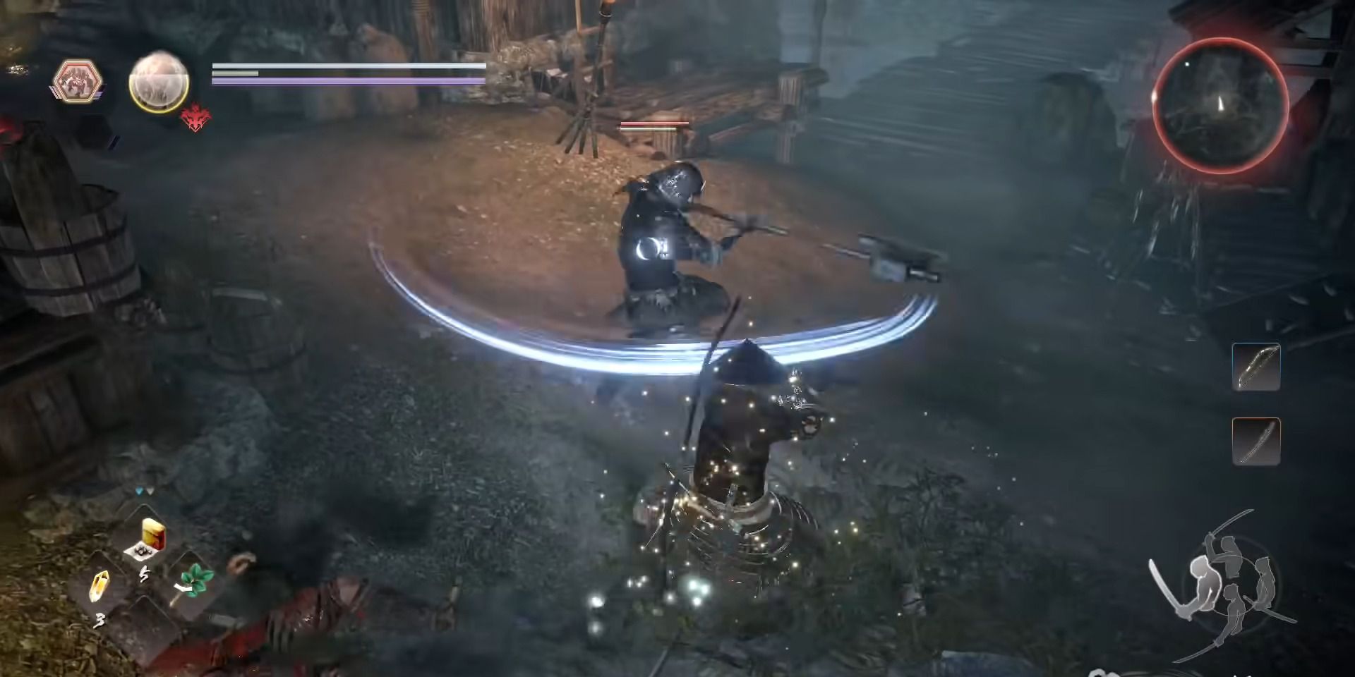 Player attacking an enemy in Nioh 2