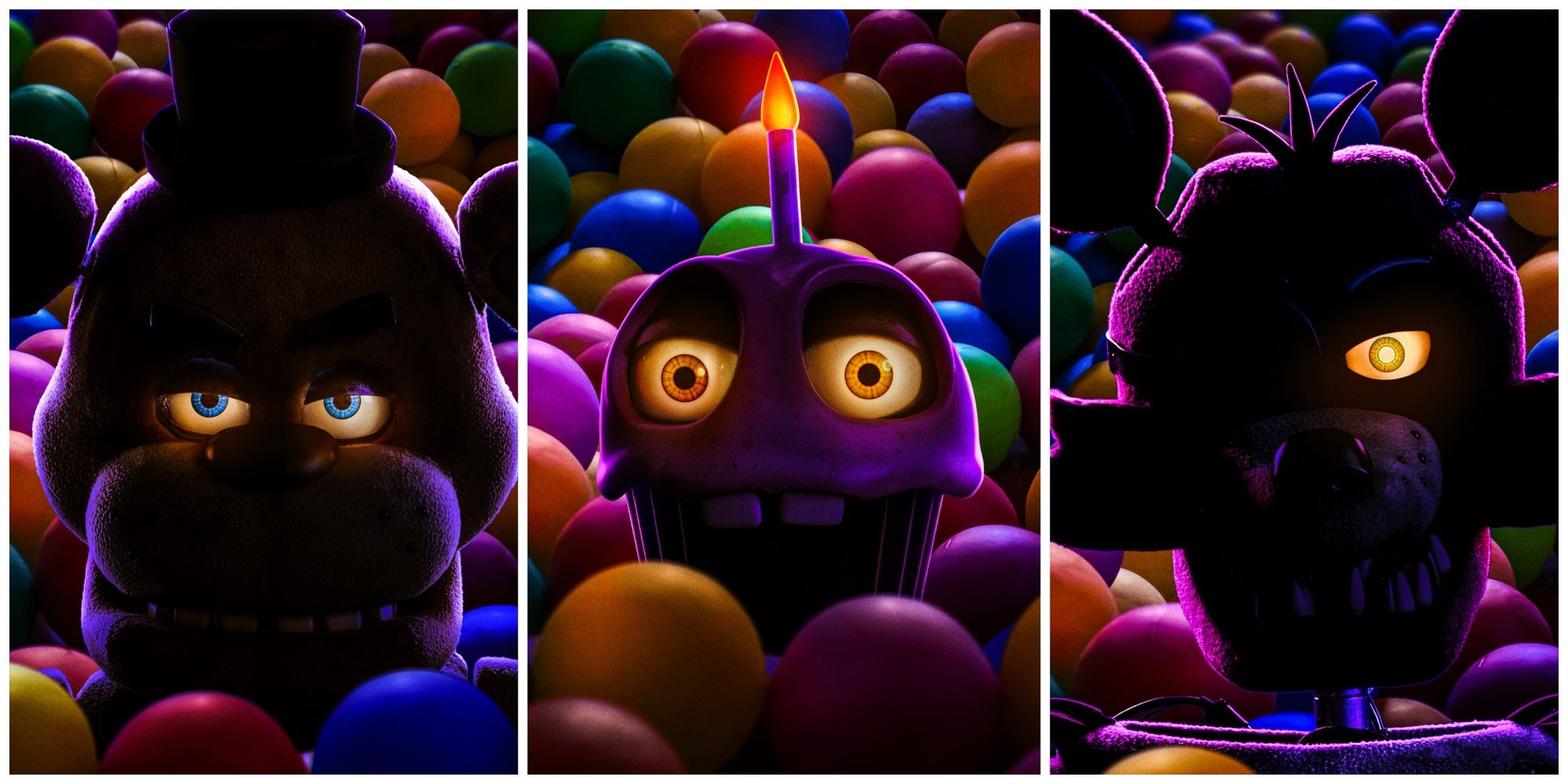 FNAF Movie posters Freddy, Foxy, and Mr. Cupcake
