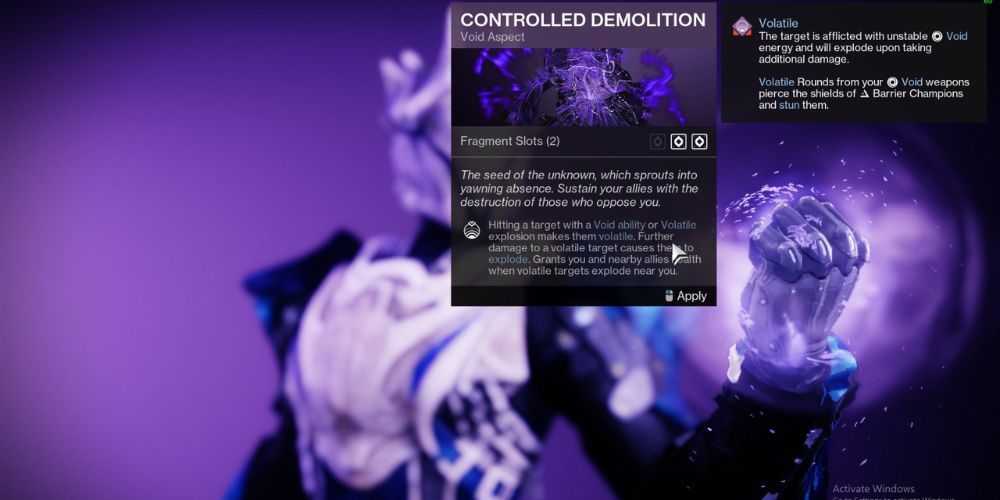 Controlled Demolition, Destiny 2, Best Void Aspects