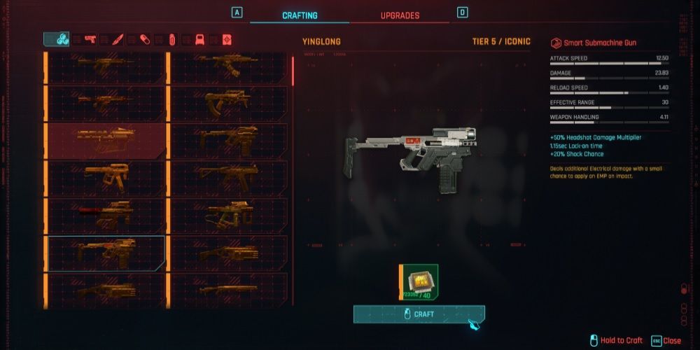 Cyberpunk 2077 Yinglong Smart SMG crafting