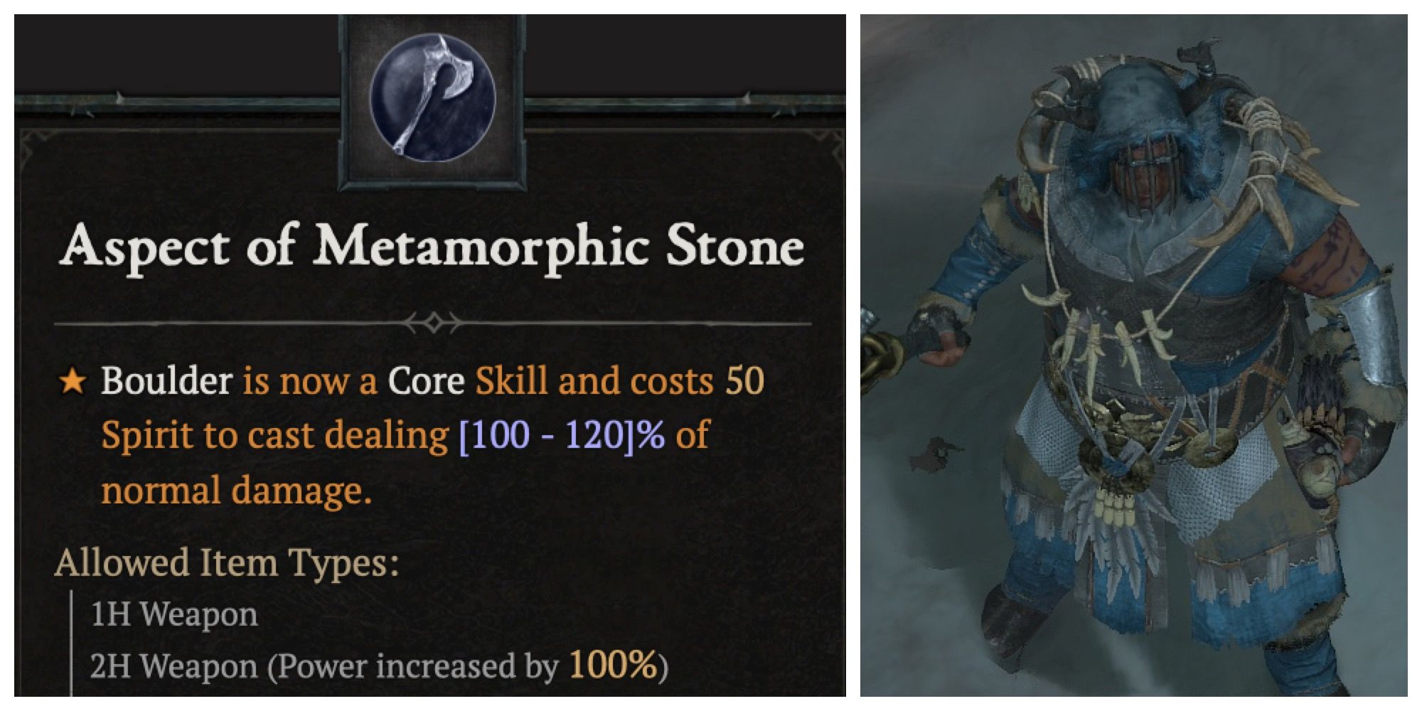 Diablo 4 Druids can randomly find the aspect of metamorphic stone on legendary items