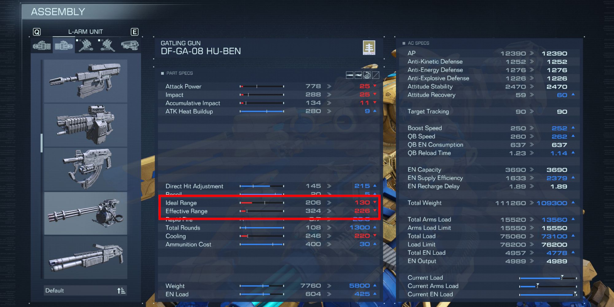 Effective Range and Ideal Range stats in Armored Core 6