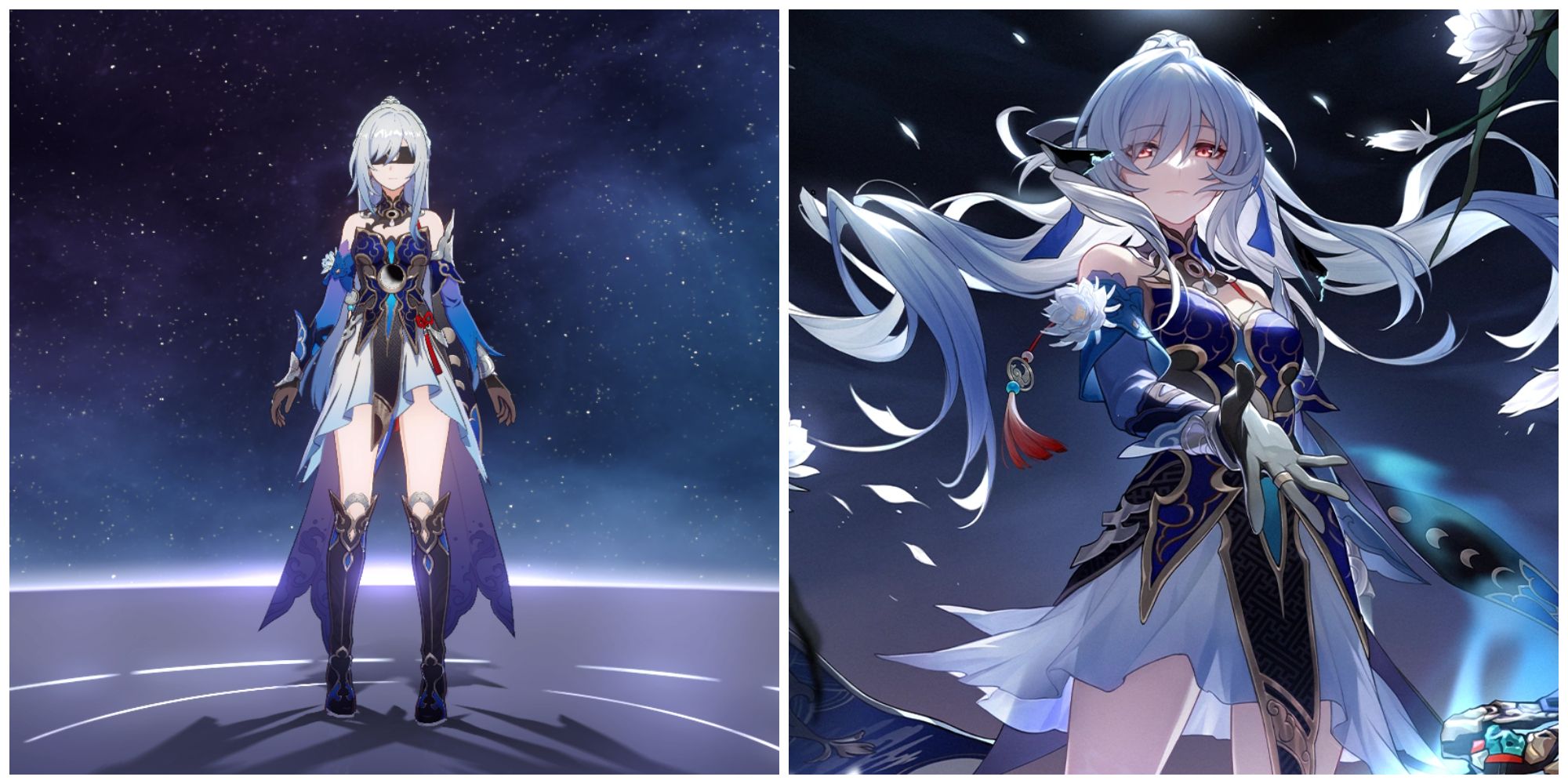 Split image of the character Jingliu and the light cone I Shall Be My Own Sword from Honkai Star Rail.