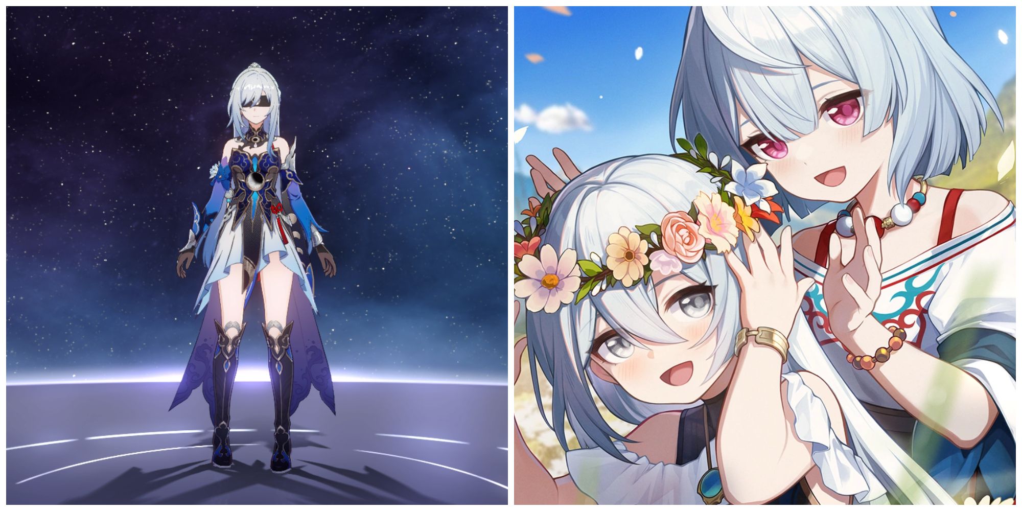 Split image of the character Jingliu and the light cone Under the Blue Sky from Honkai Star Rail.