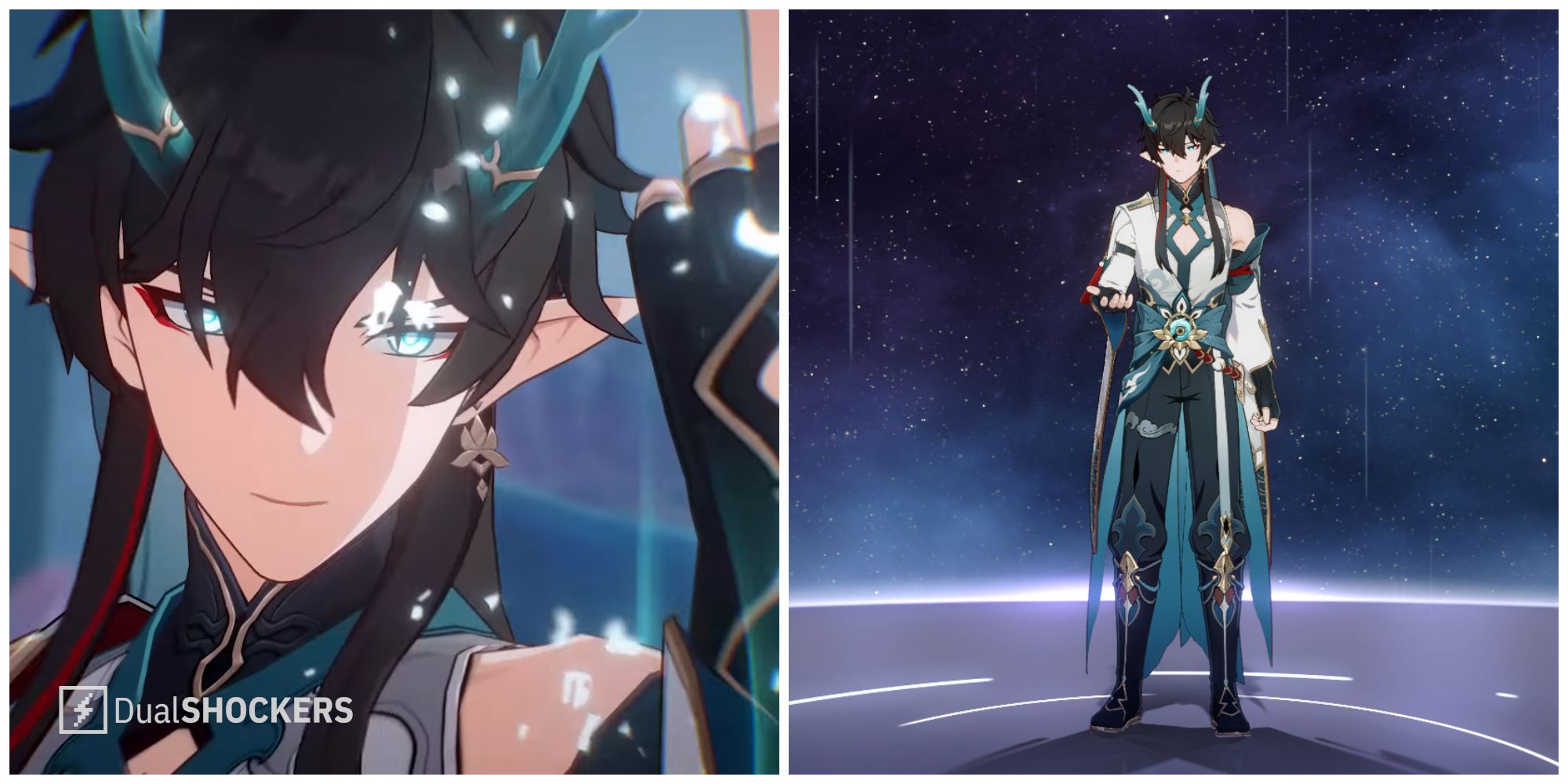 Split image of the character Imbibitor Lunae in a character demo and in his main profile page in Honkai Star Rail.