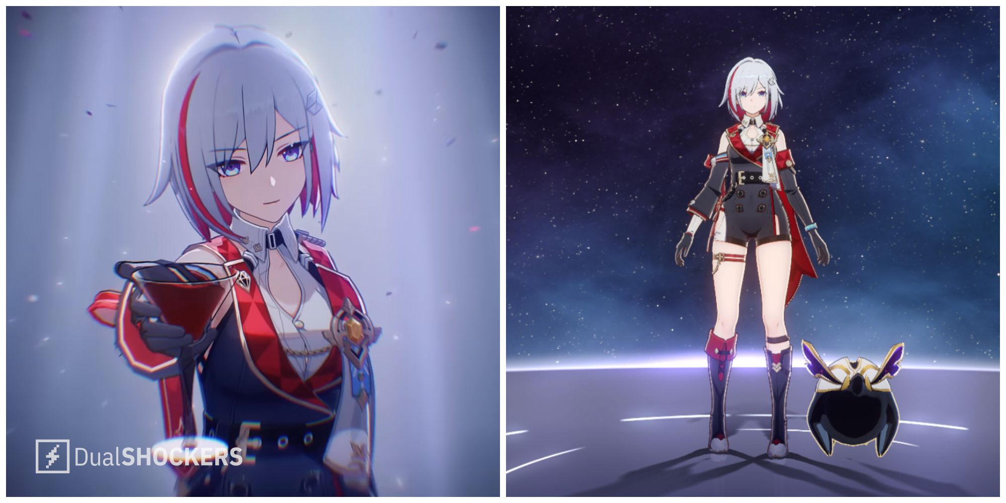 Split image of Topaz in a character demo and in her main profile page in Honkai Star Rail.