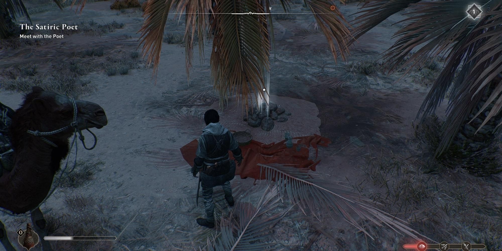 in-game solution to joy beneath weeping palms in ac mirage