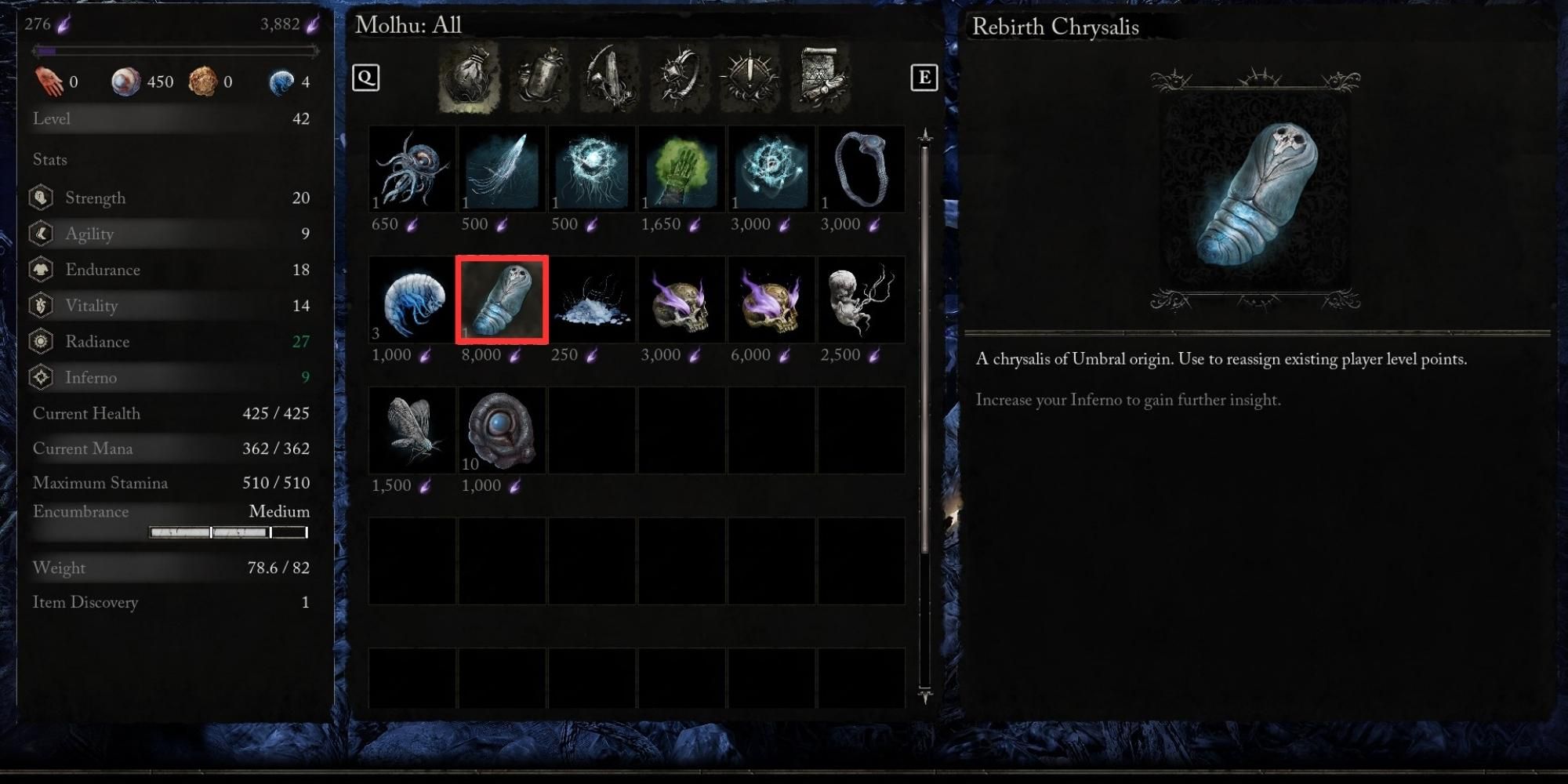 rebirth chrsalis available for purchase from molhu in lords of the fallen