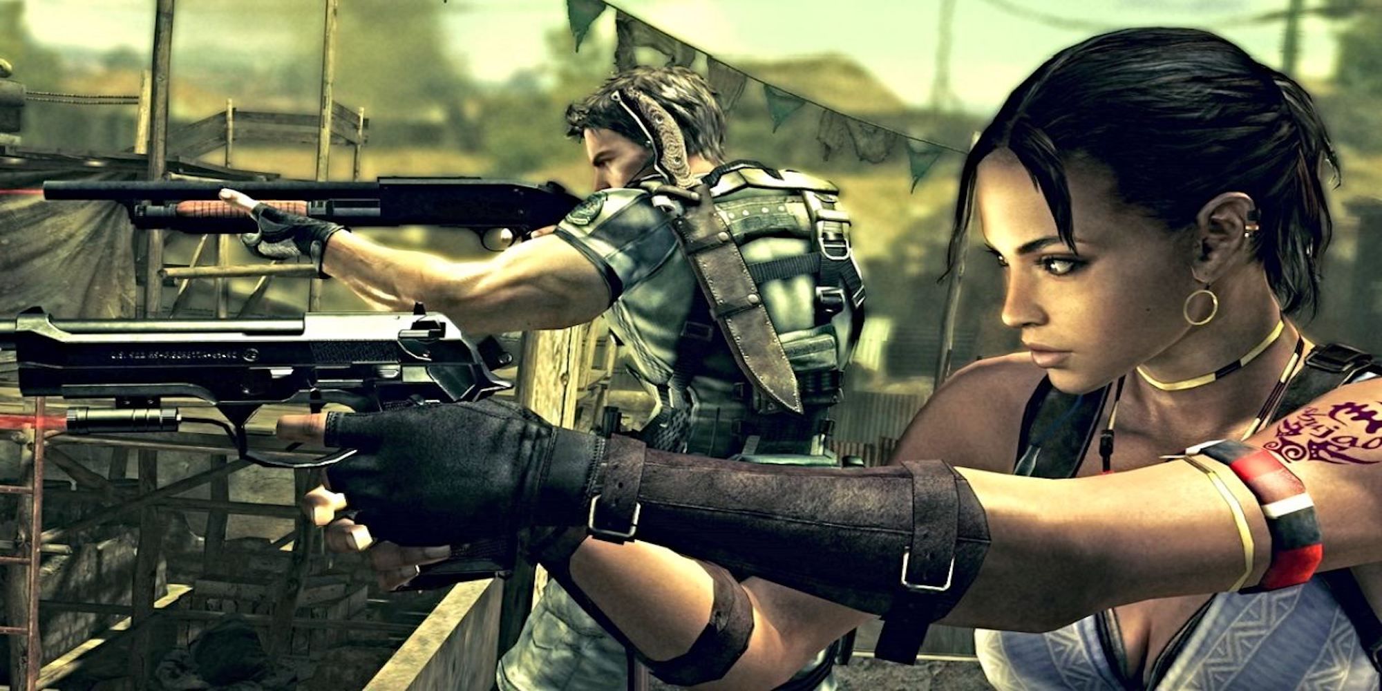 Chris and Sheva shooting together (Resident Evil 5)
