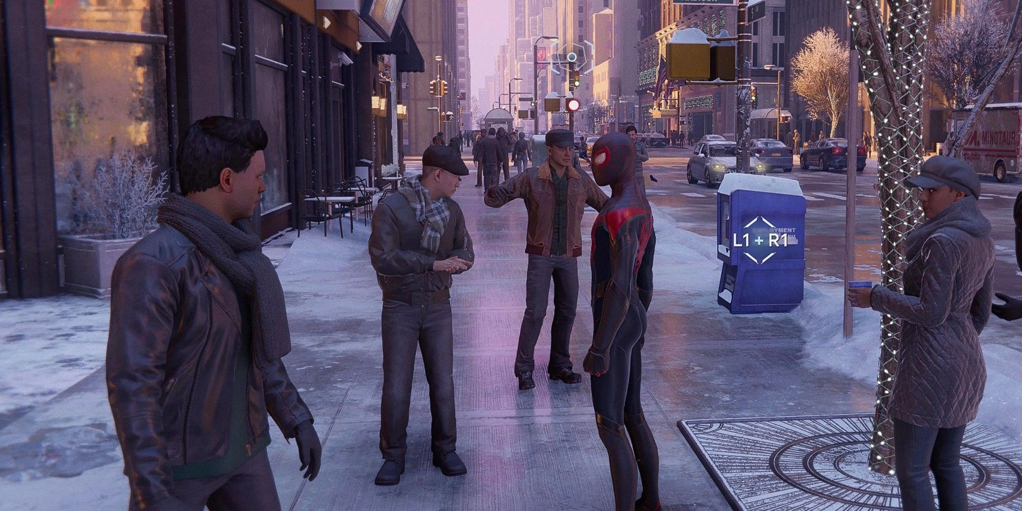 Spider-Man Miles Morales Interacting With New York Civilians