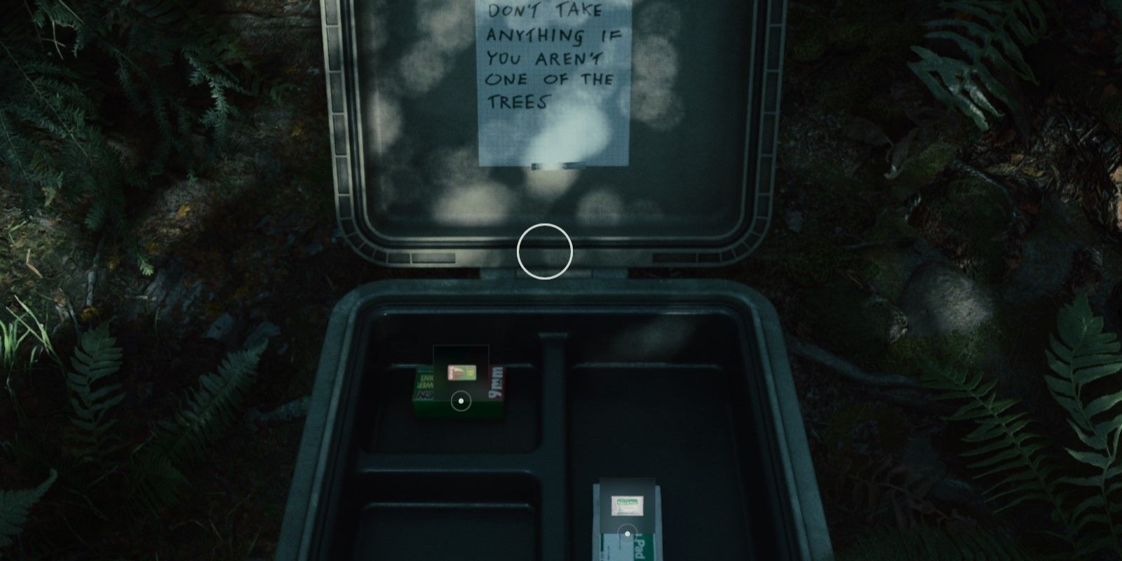 The Alan Wake 2 character opened the chest to receive ammo and a trauma pad.