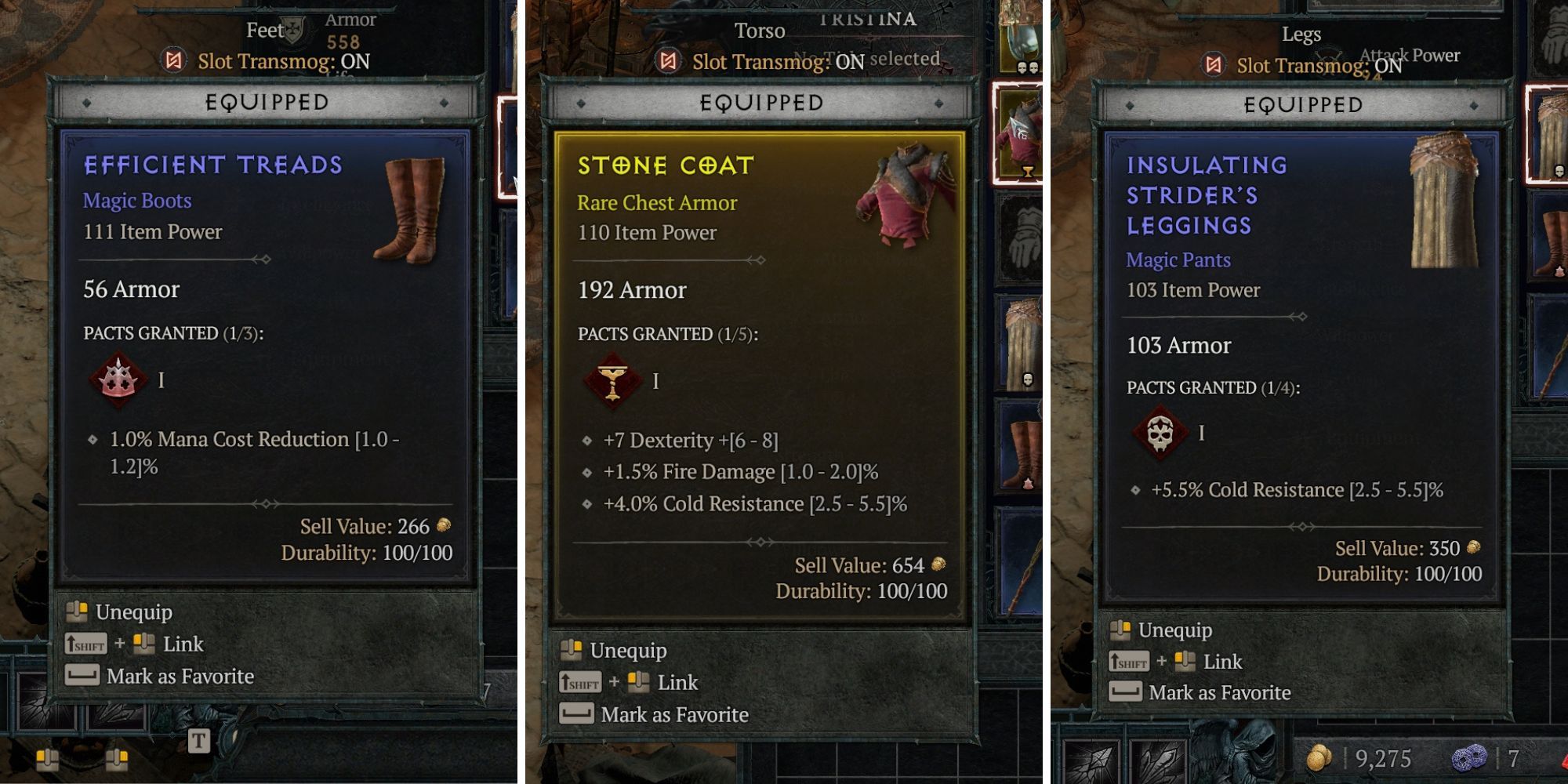 Three pieces of gear from Diablo 4 with Vampiric Pacts