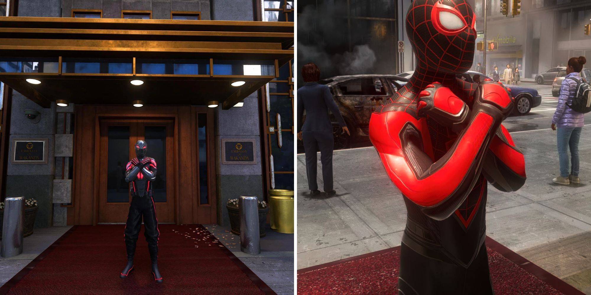 Miles Posing In Front Of The Wakanda Embassy 