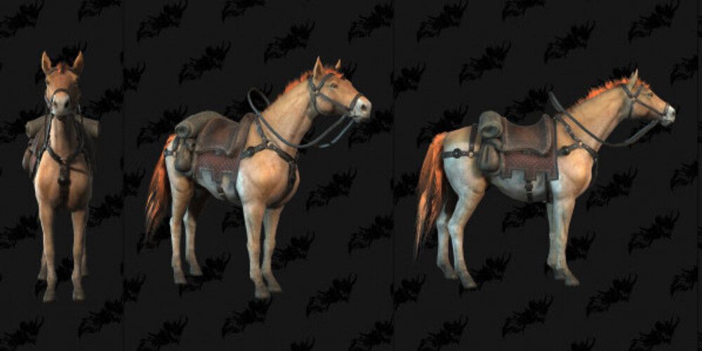 The Sturdy Saddle Mount Armor from three angles on the default horse