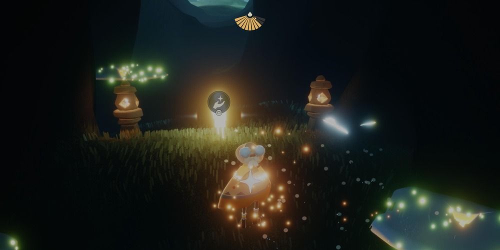 A Hidden Forest Winged Light standing between two lanterns in Sky: Children of the Light.