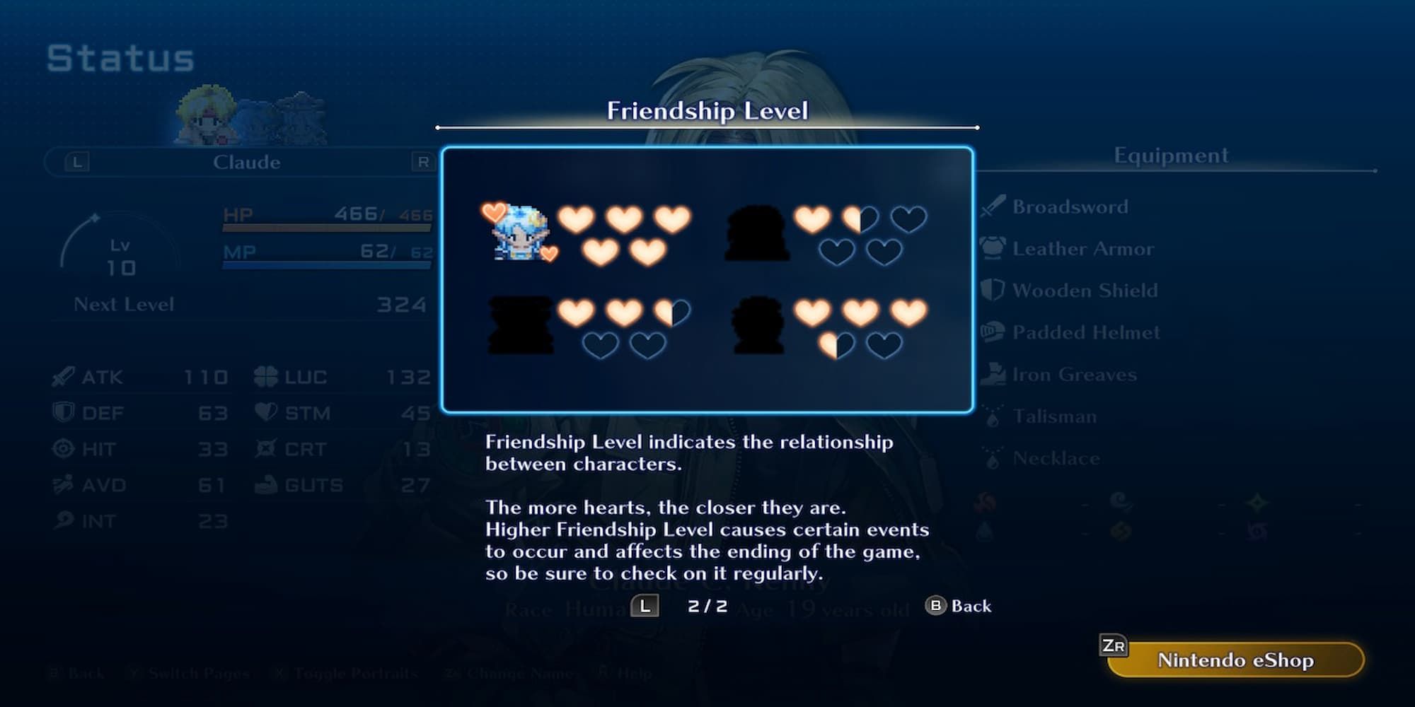 The Friendship Level Intro Screen