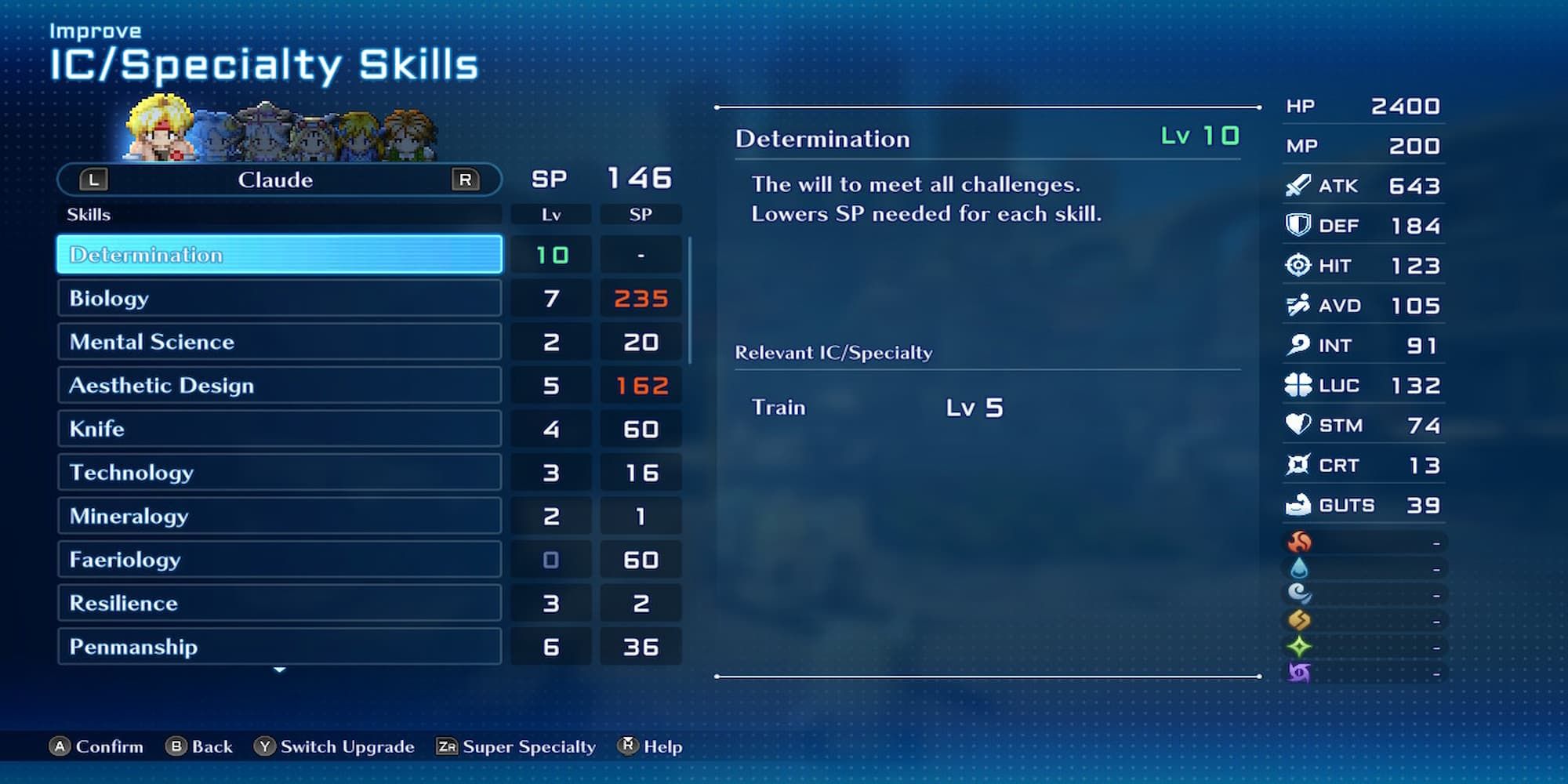 The Determination Skill In The Specialty Skills Menu