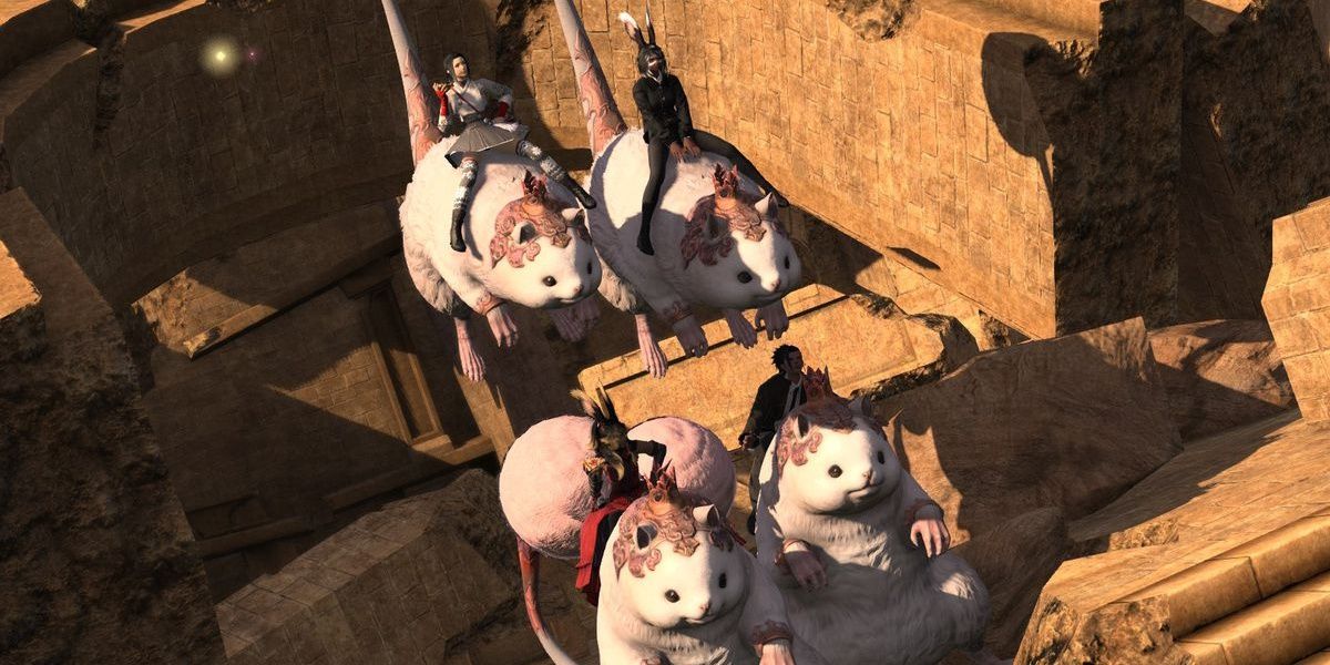 A group of adventurers go riding in Final Fantasy 14