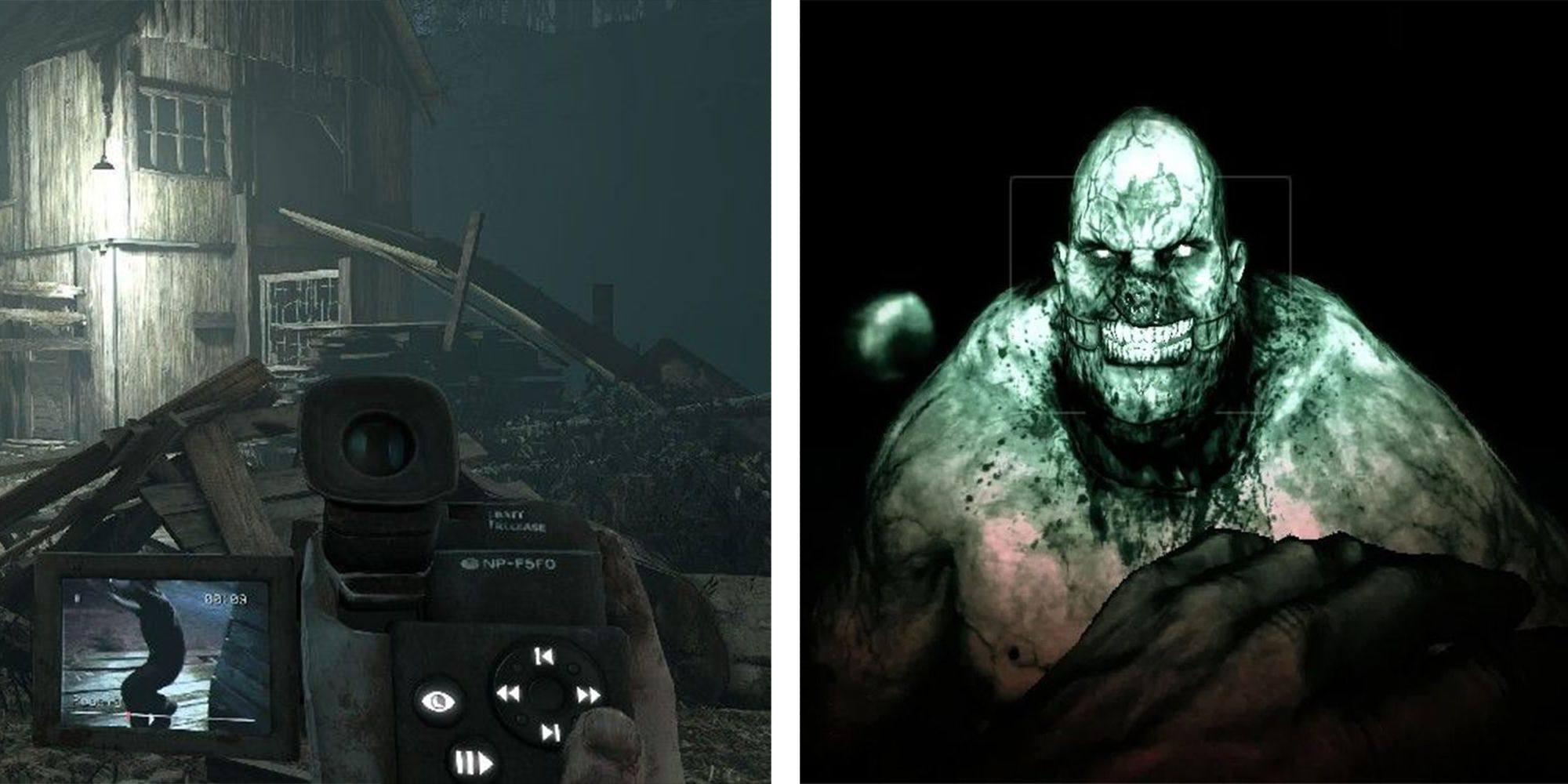 Split image view through video camera in game and leering foe in Outlast