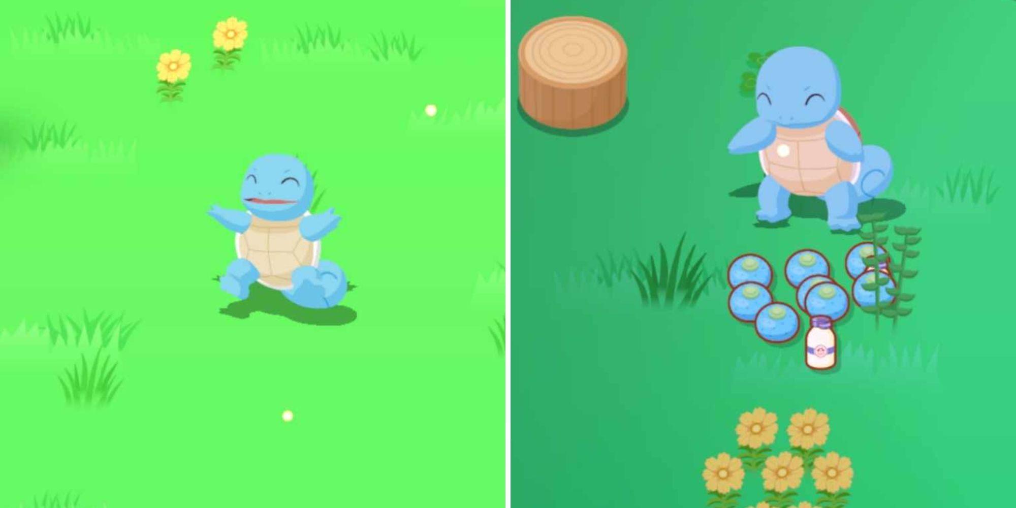 The Pokemon Sleep character is showing off their happy squirtle. 