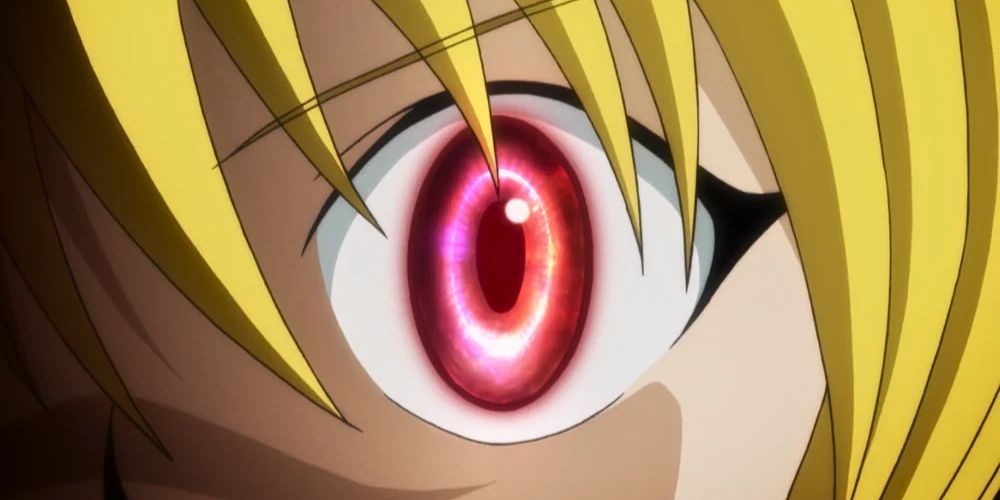 Kurapika's scarlet eyes close up
