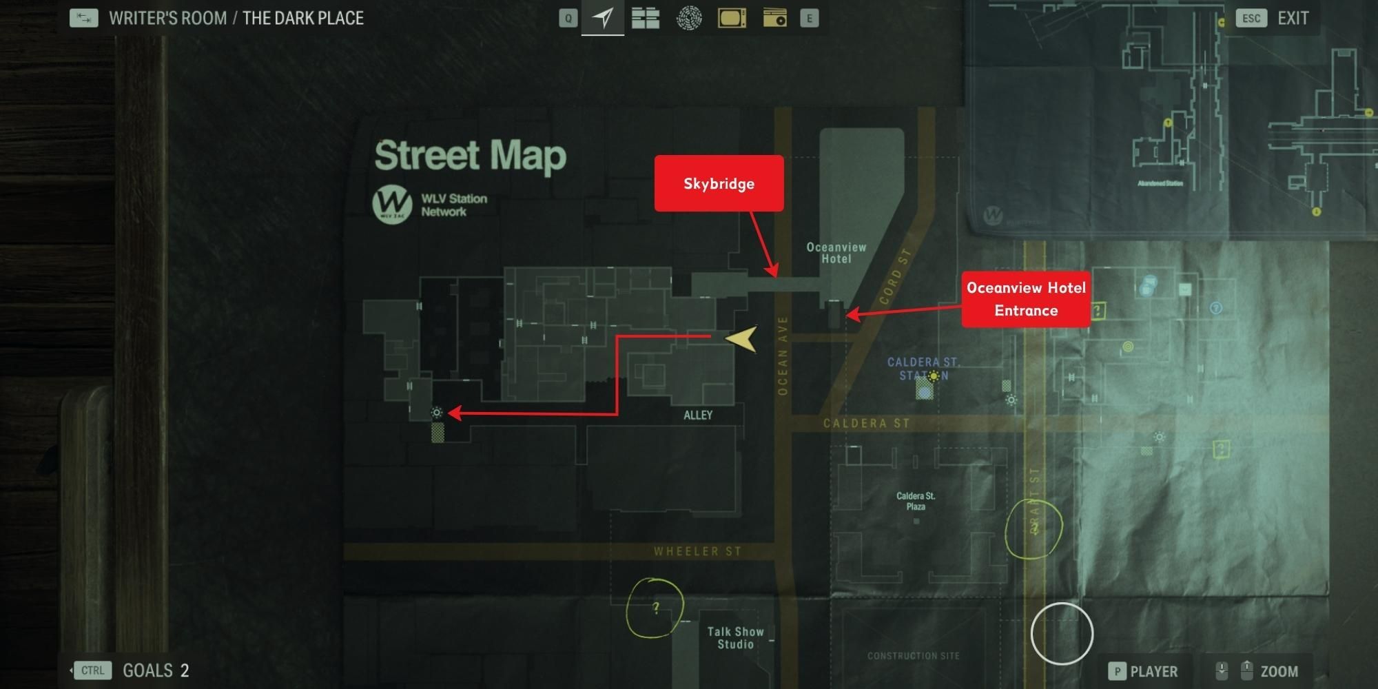 map of new york in alan wake 2 marked with how to get into the Oceanview Hotel