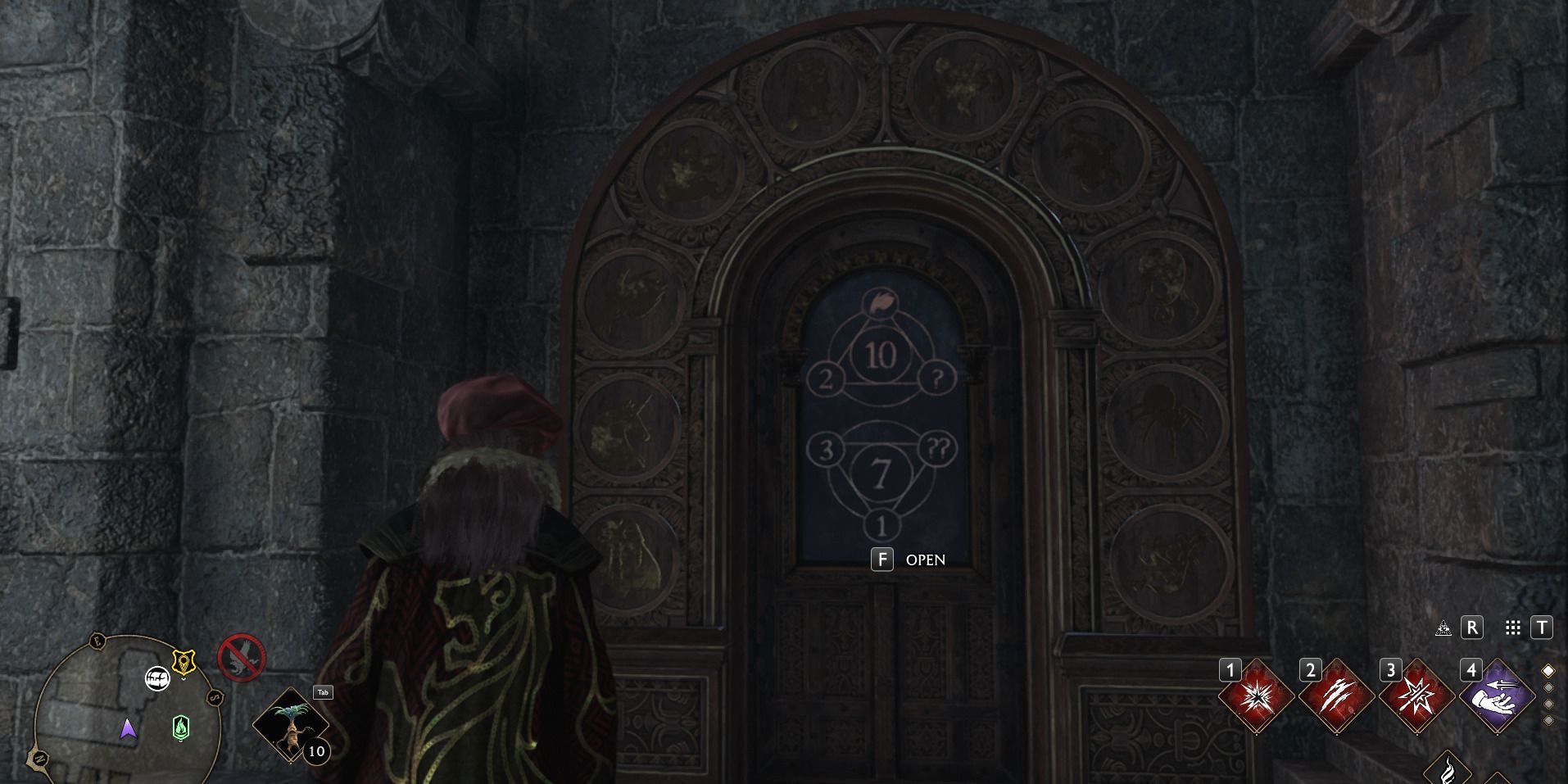 Image of the dice door found in the North Hall in Hogwarts Legacy.