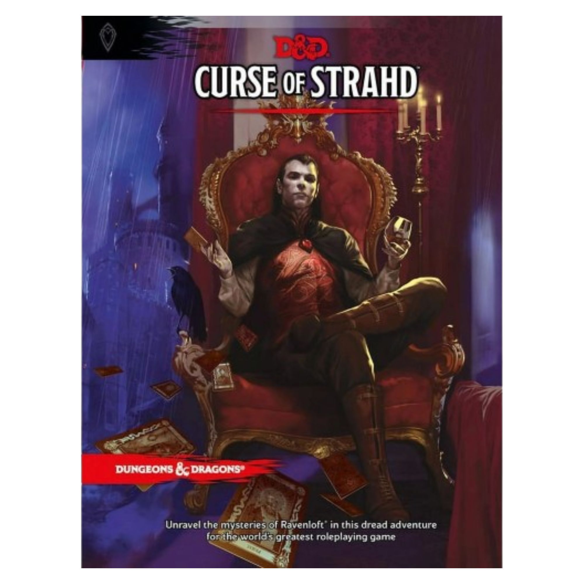 Product still of the Dungeons & Dragons Curse of Strahd Adventure Book on a white background