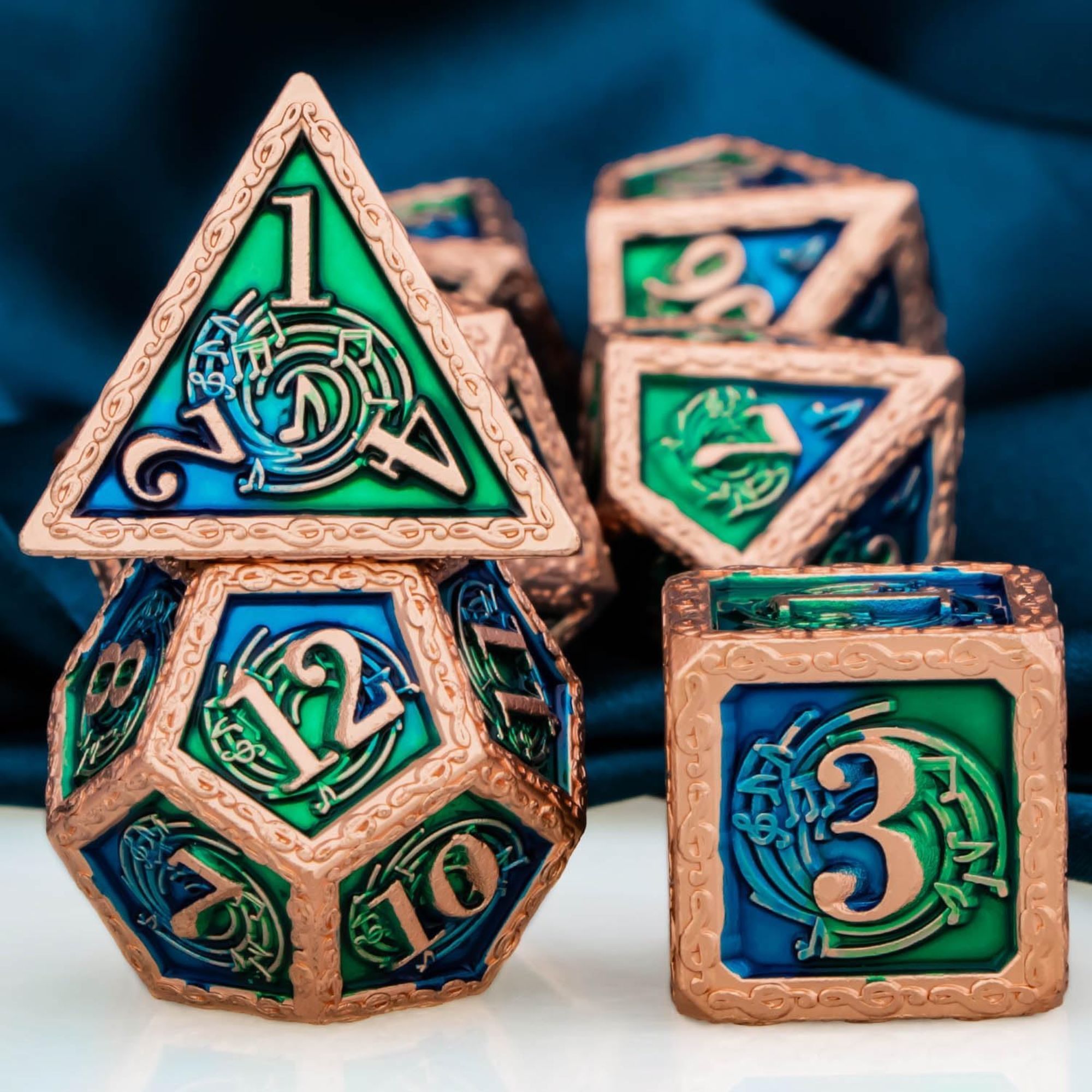 Product still of the ARUOHHA D&D Music Dice Set on a white background