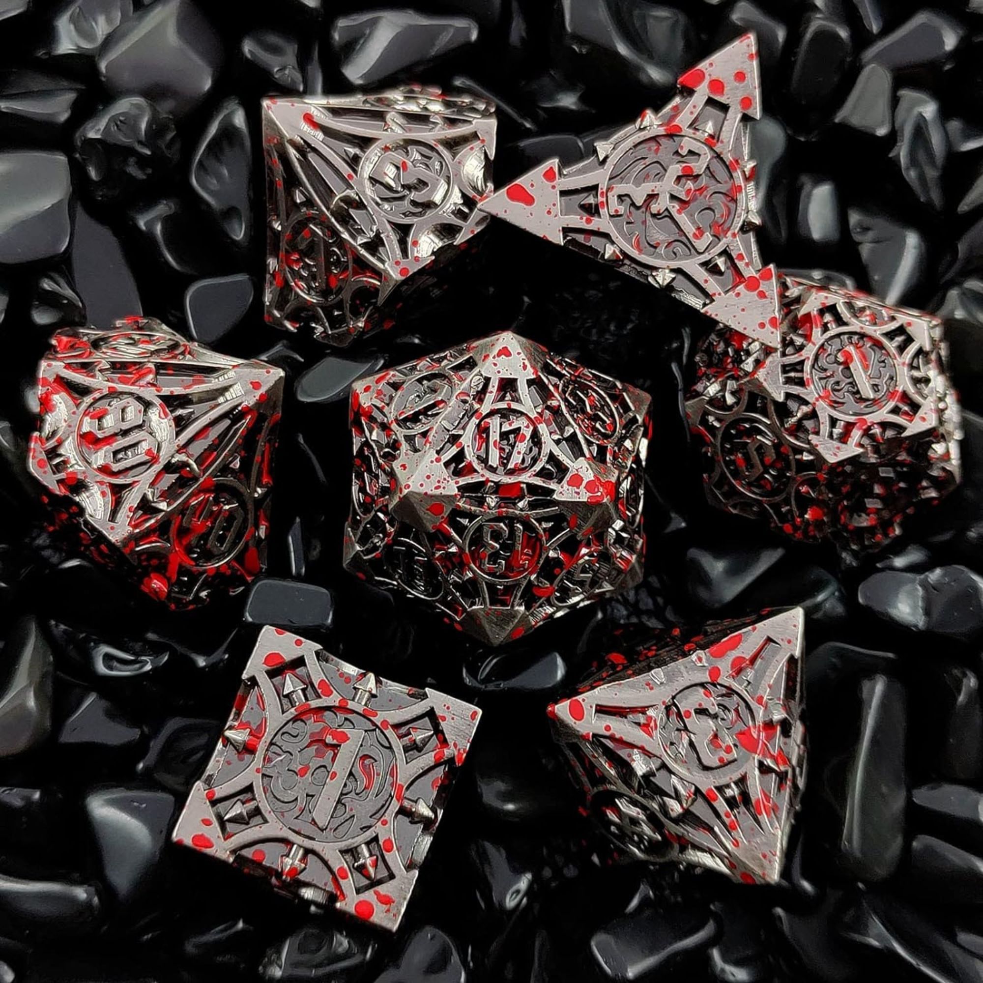 Product still for the D&D 7 Pcs Blood Dice Set on a white background