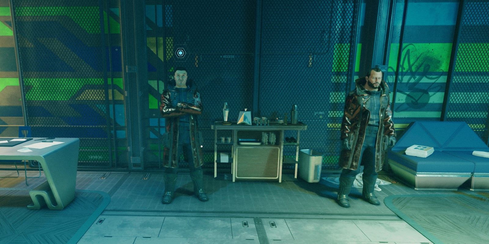El personaje de Starfield está a punto de hablar con Vogal, que está junto a Briggs, sobre la misión The Showdown.
