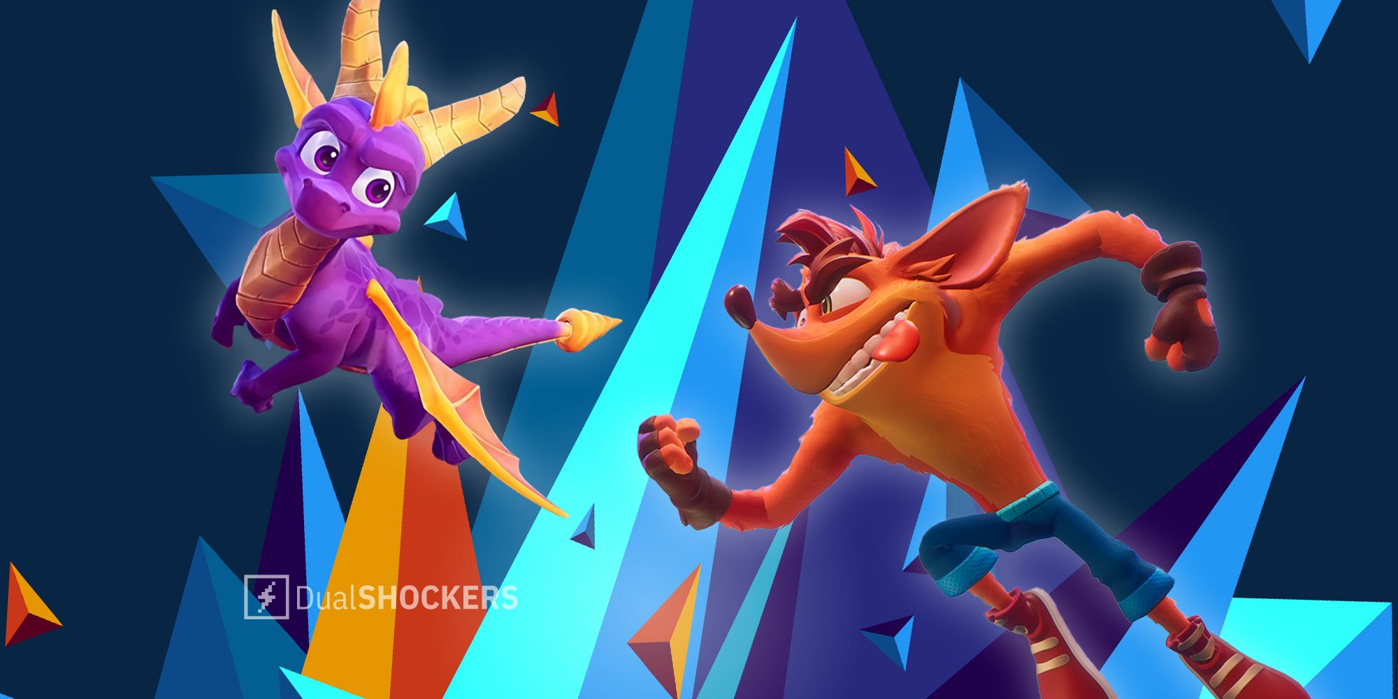 Spyro The Dragon and Crash Bandicoot characters battle