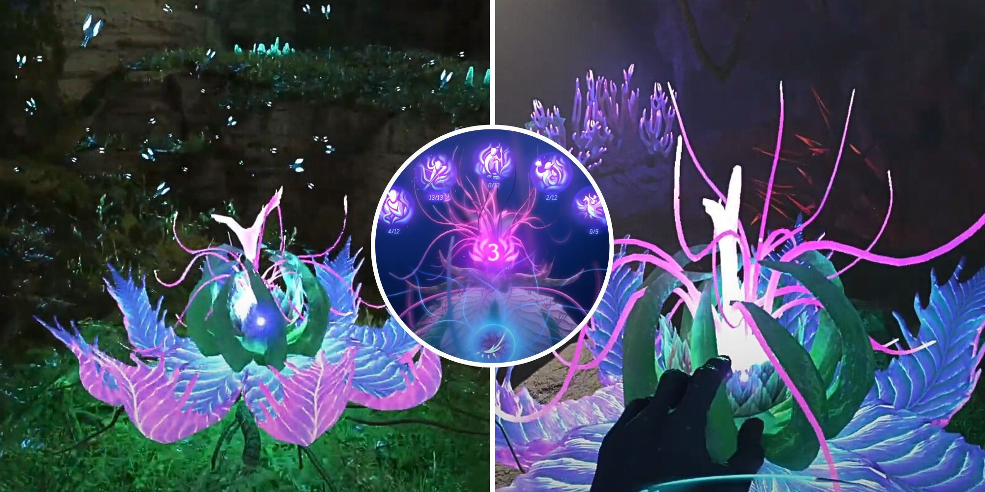 The Avatar: Frontiers Of Pandora character is upgrading their skills by interacting with the Tarsyu Saplings.