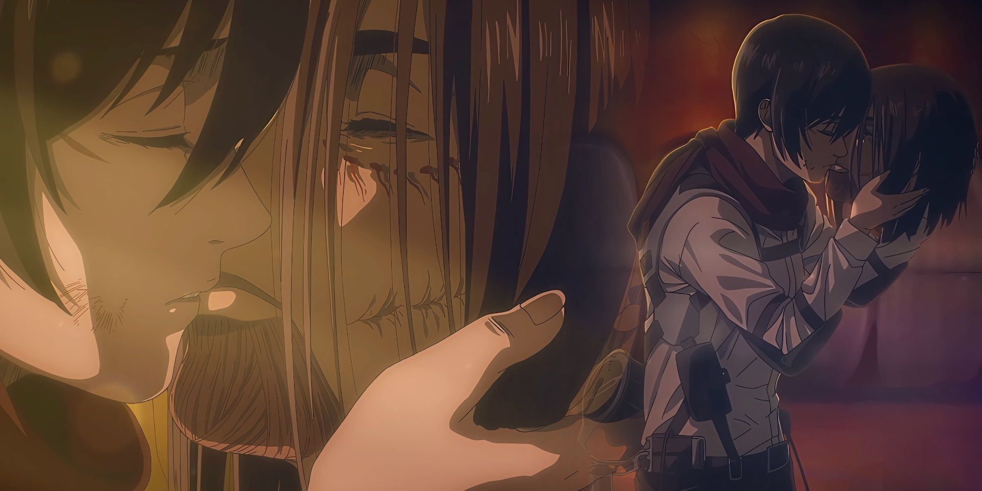 Mikasa holding and kissing Eren's severed head