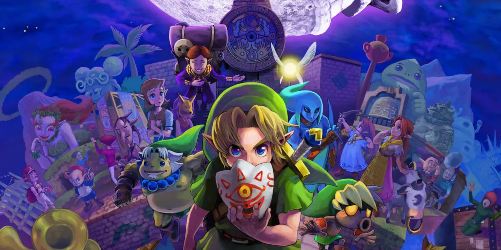 Link holding a mask in Legend of Zelda Majora's Mask