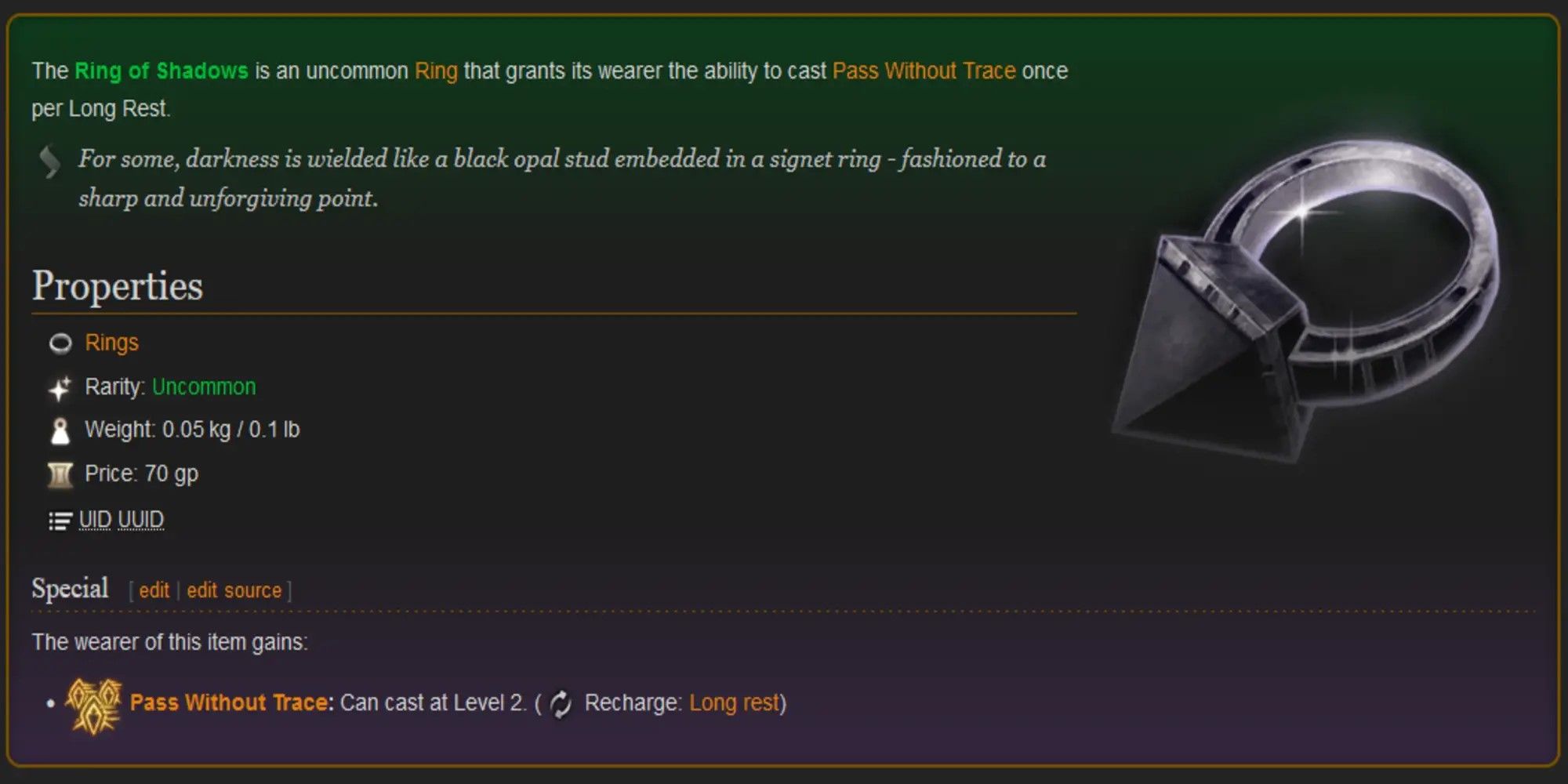 BG3 - Ring of Shadows description