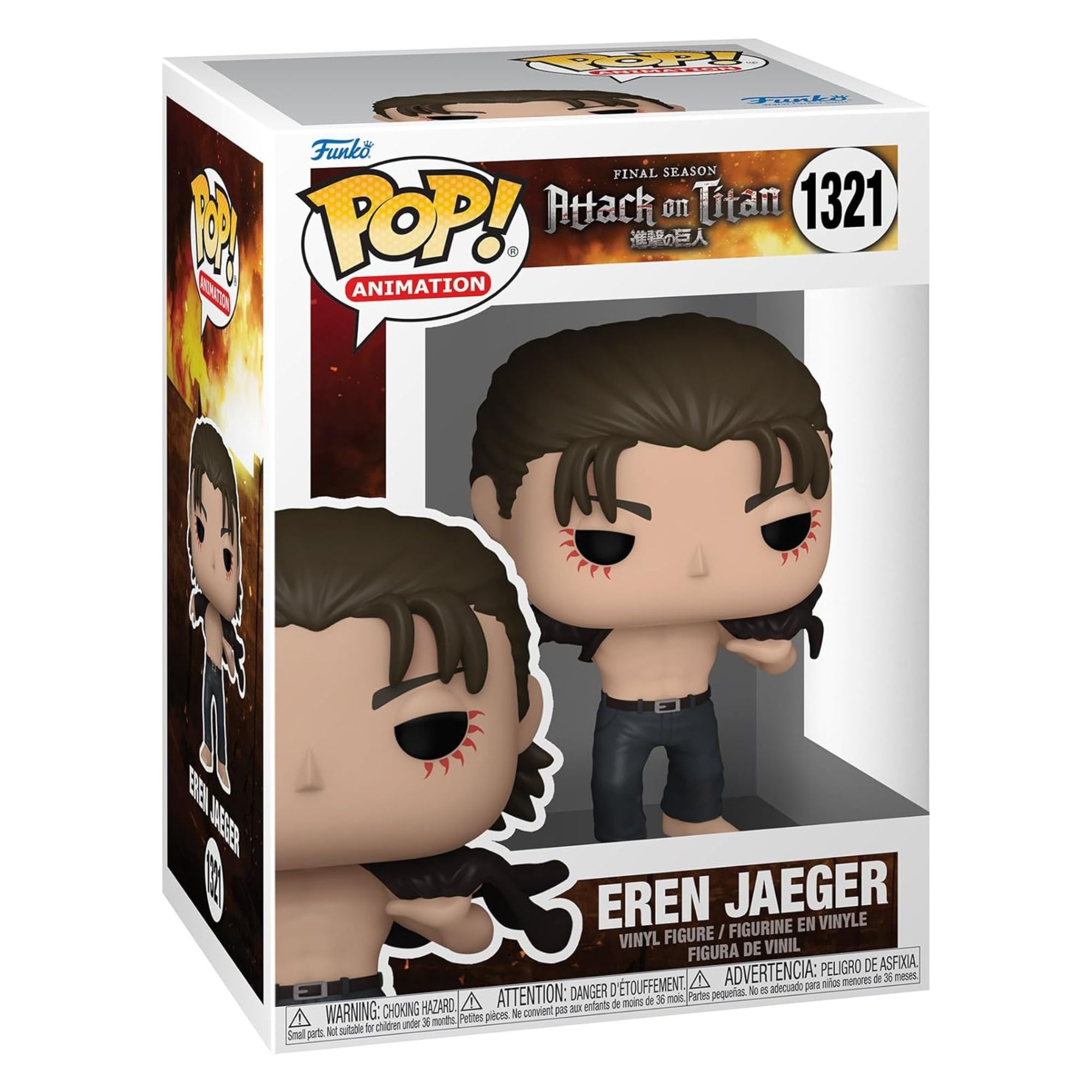 Product still of the Attack On Titan Eren Jaeger Funko Pop! #1321 on a white background