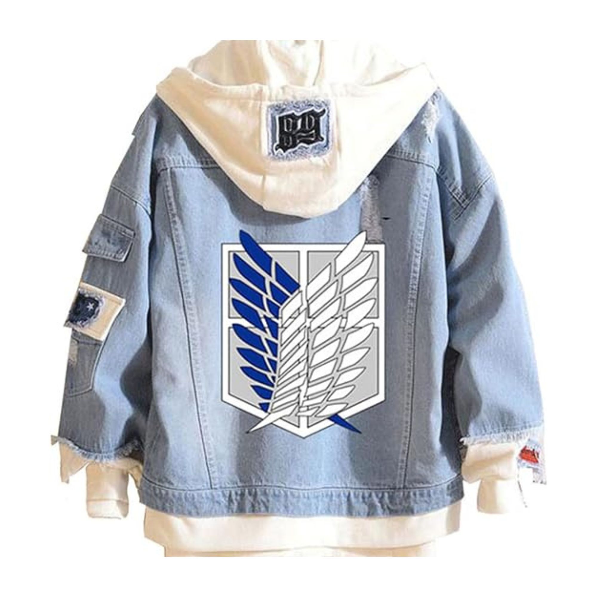Product still of the Attack On Titan Denim Jacket on a white background