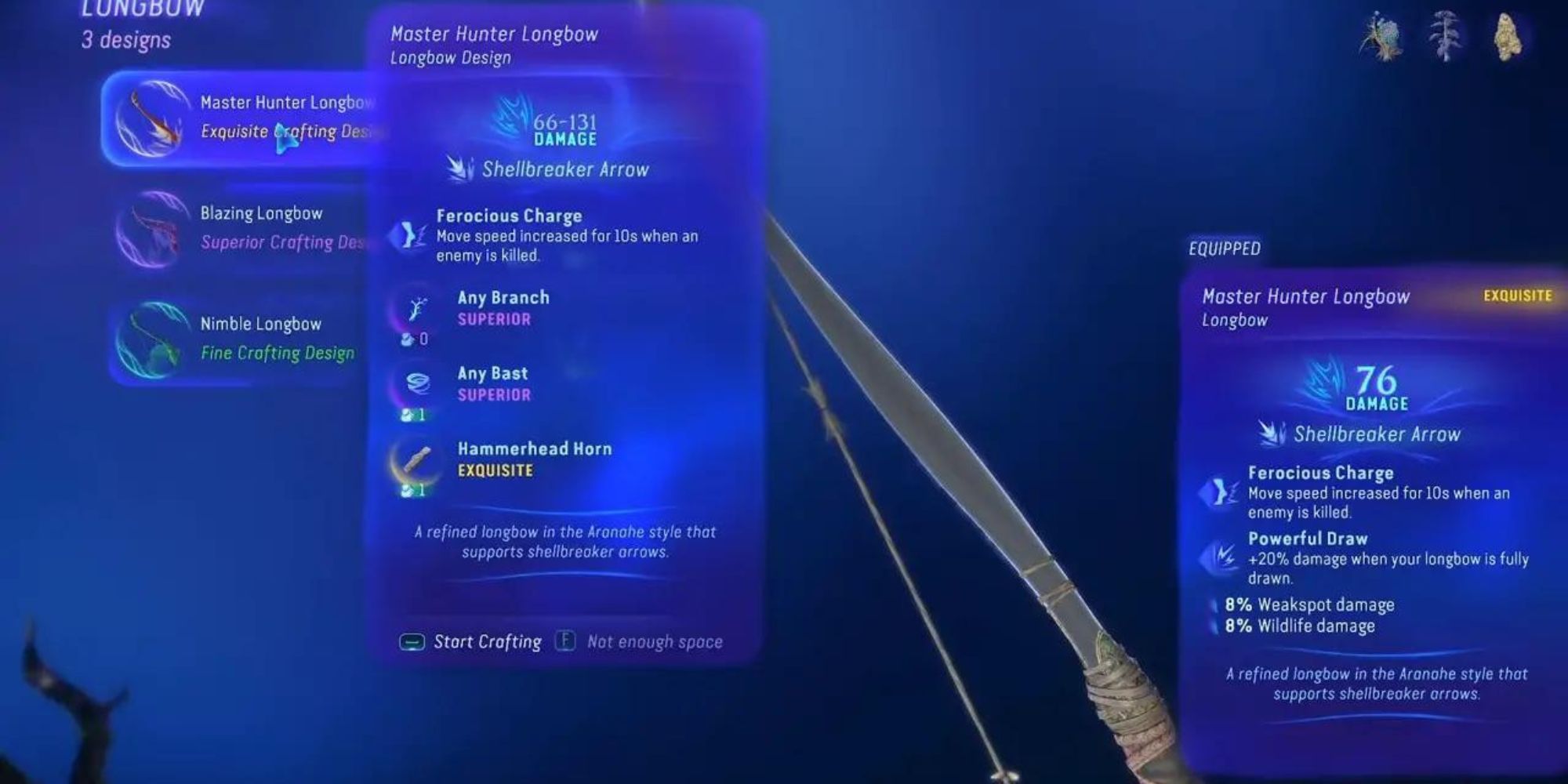 The Master Hunter Longbow in the player inventory